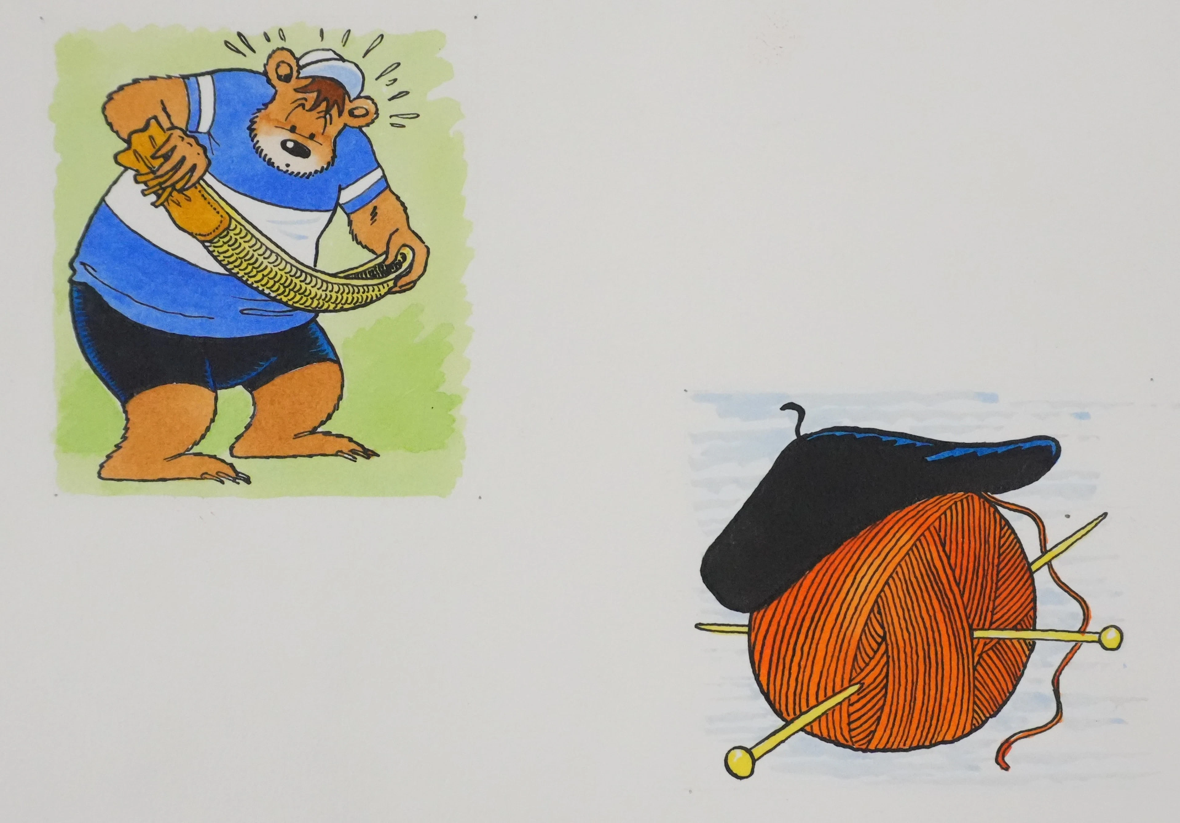 Roger BUSSEMEY : Nestor et la pelote de laine, Aquarelle originale