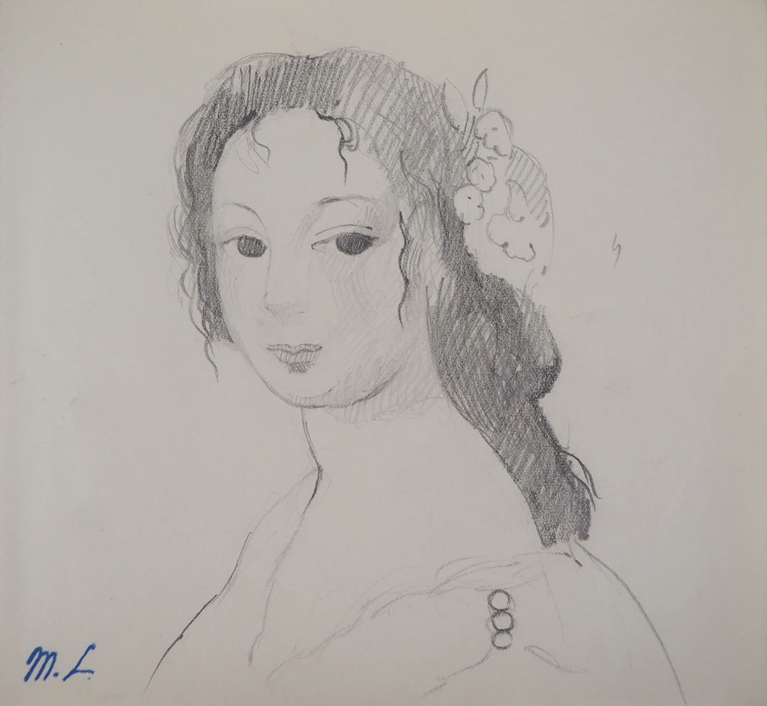 Marie LAURENCIN : Portrait de la jeune femme, Dessin original signé