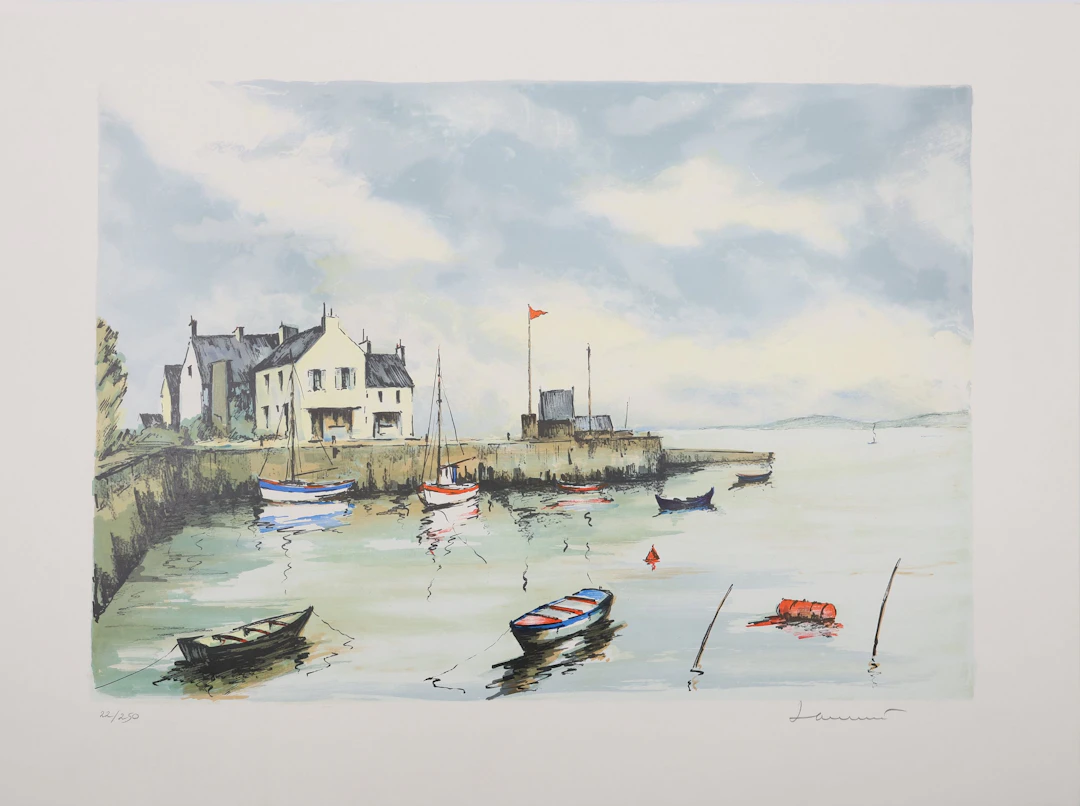 Jean-Pierre LAURENT : Langoustiers à marée basse, Lithographie originale signée