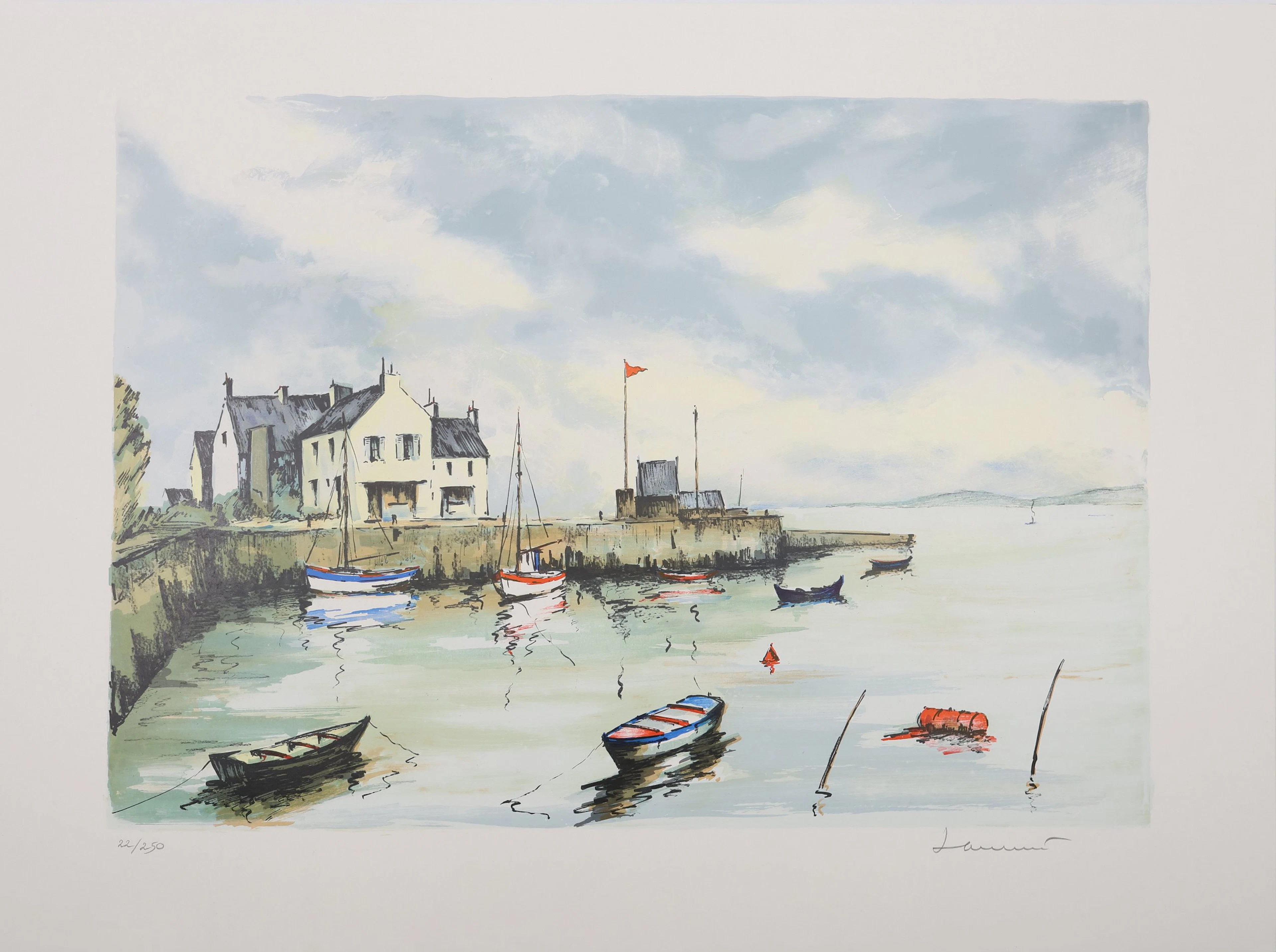 Jean-Pierre LAURENT : Langoustiers à marée basse, Lithographie originale signée