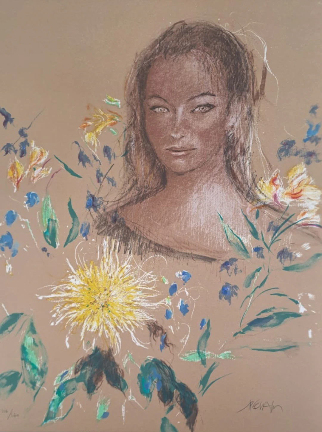 Jacques Pecnard - Jeune fille au bouquet jaune, 1991 - Lithographie