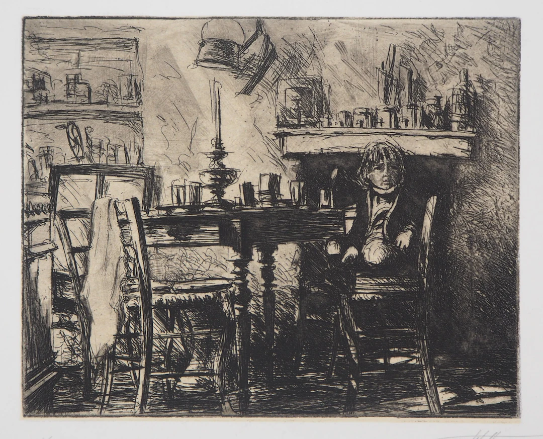 Jean Michel MATHIEUX-MARIE: En attendant le dîner - Gravure originale
