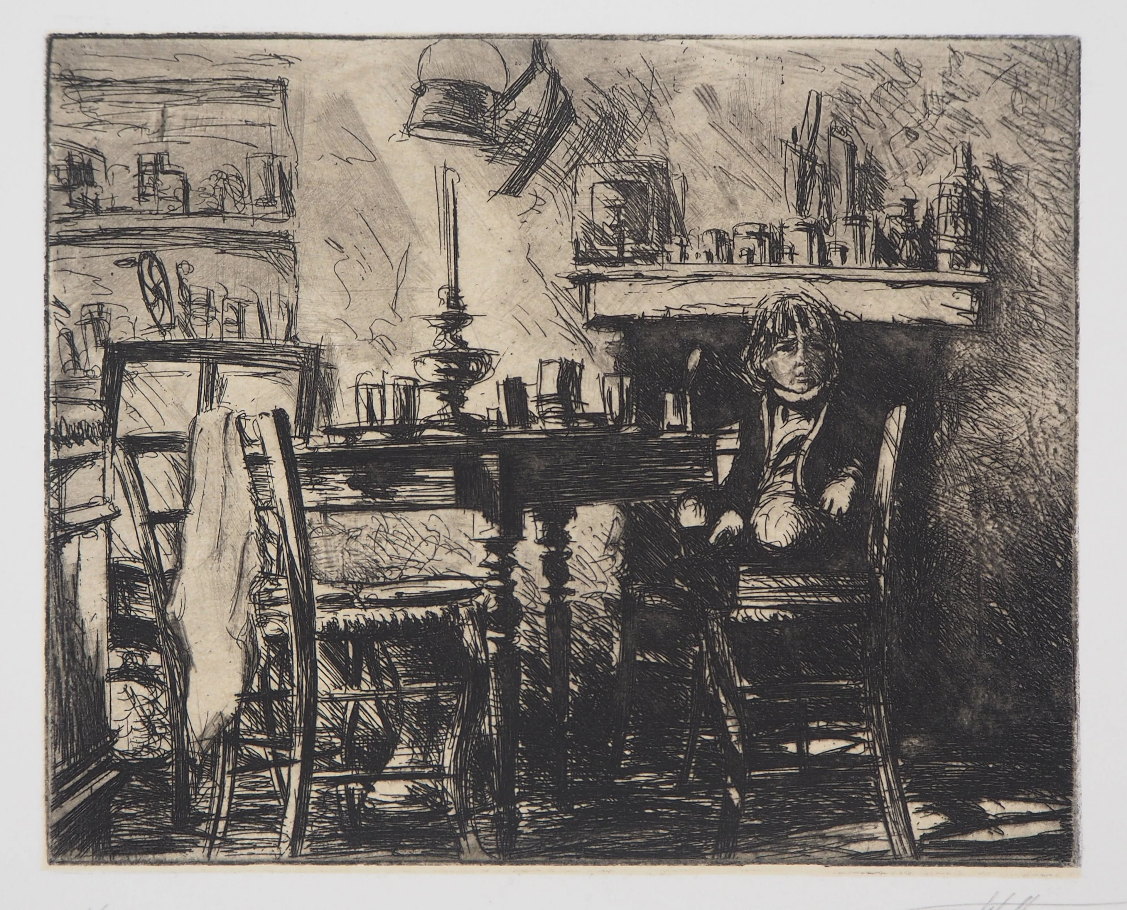 Jean Michel MATHIEUX-MARIE: En attendant le dîner - Gravure originale