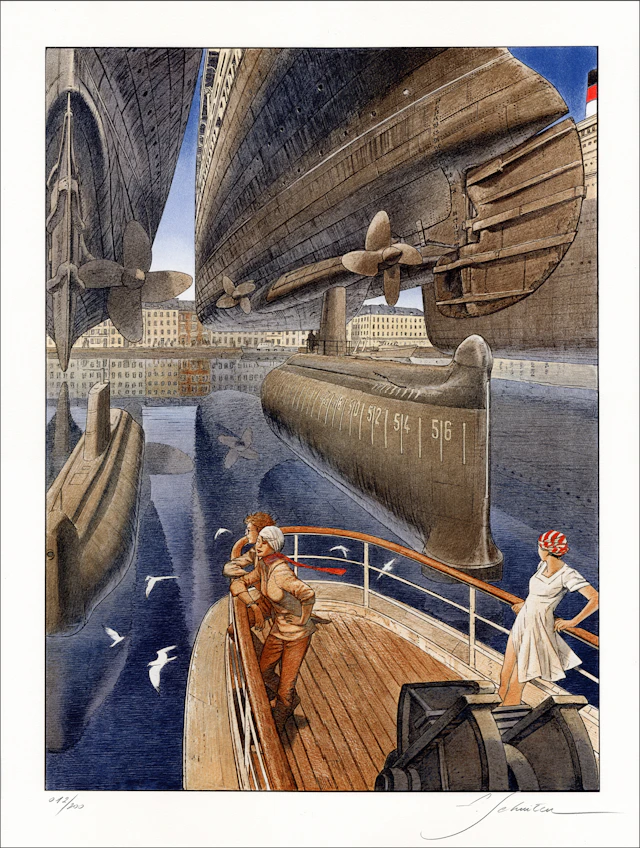 François SCHUITEN, Retour à Cherbourg, Alugraphie , signé et numeroté