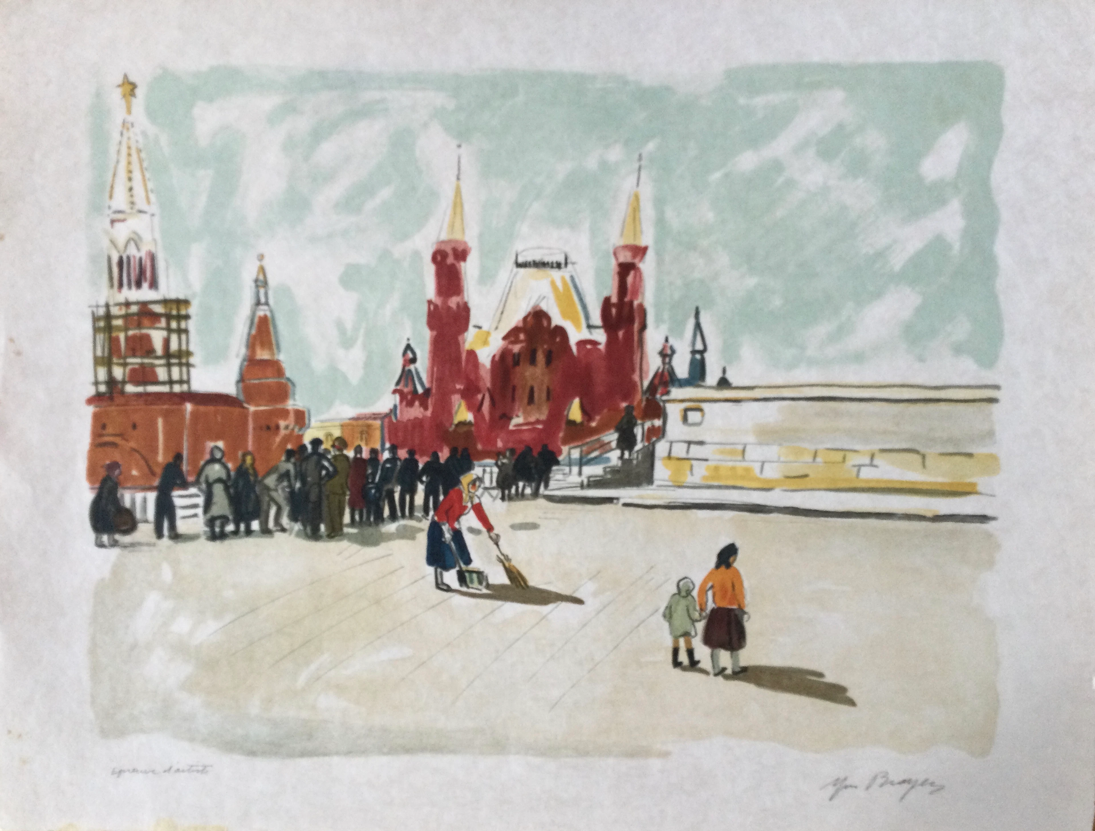 Yves BRAYER - Moscou, la Place Rouge, 1976 - Lithographie originale