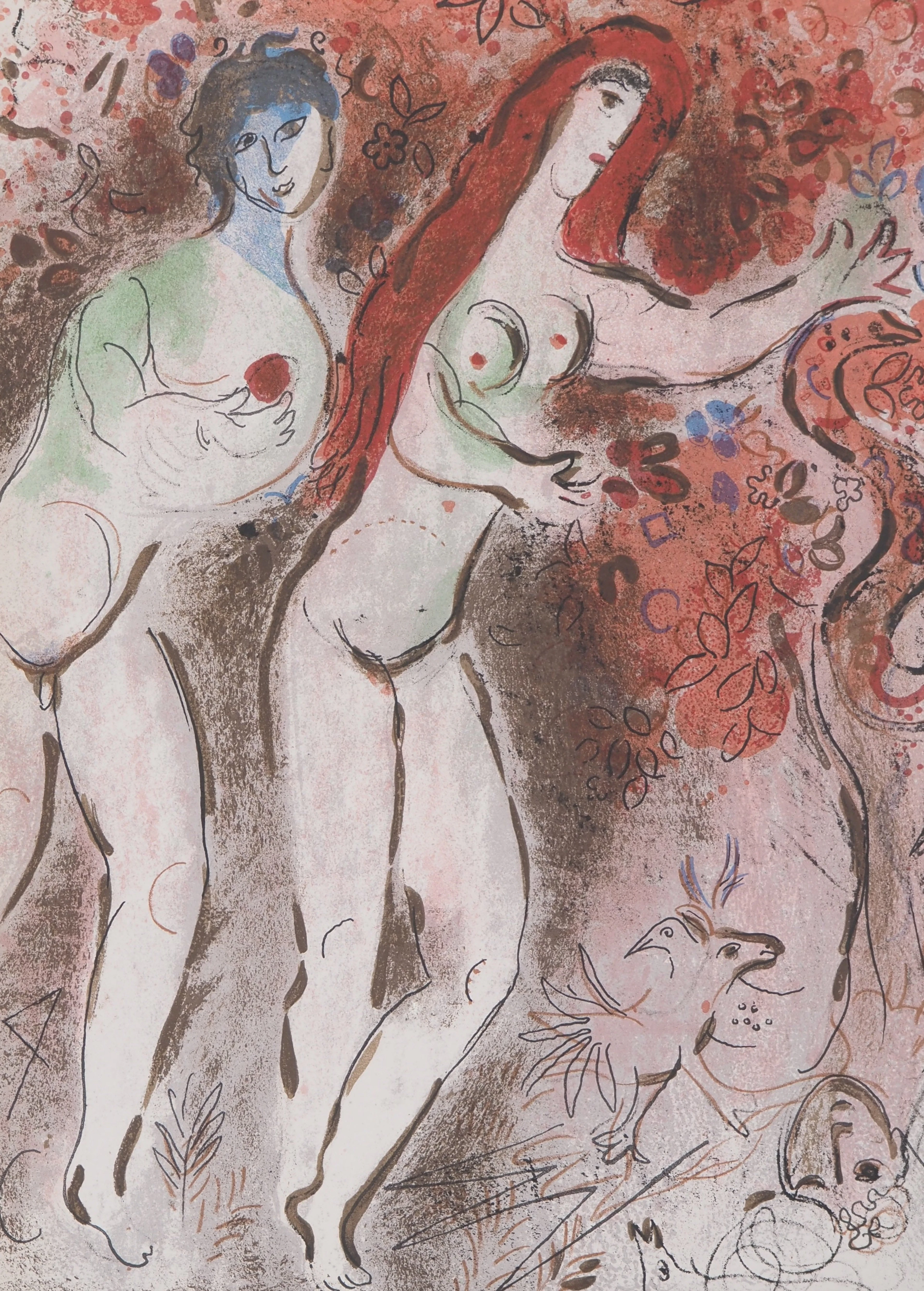 Marc CHAGALL : La Bible, La découverte du fruit défendu, Lithographie originale