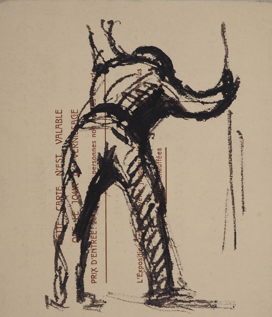Maximilien LUCE : L'homme au bâton, Dessin original signé
