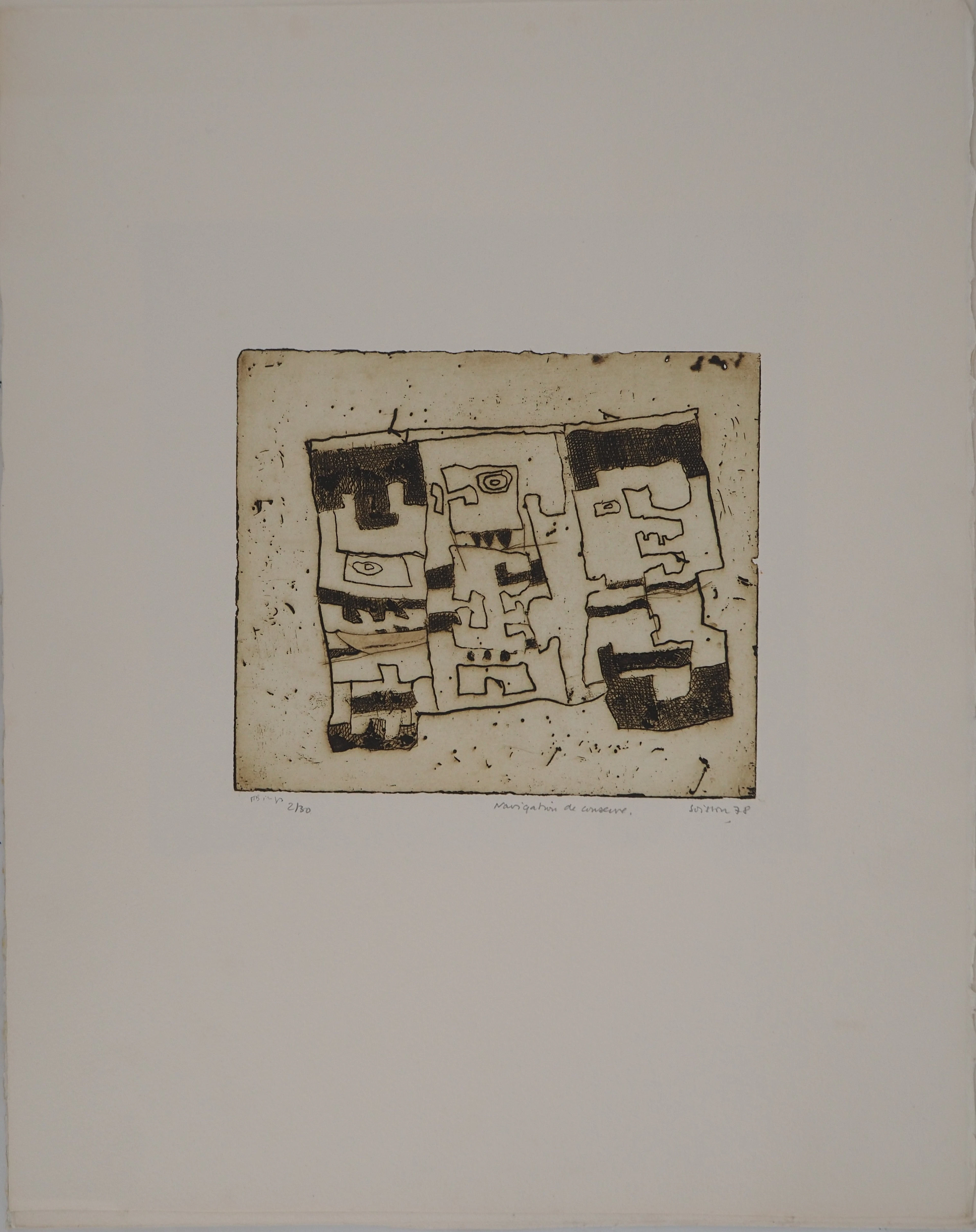 Jacques SOISSON : Navigation de conserve, Gravure originale signée