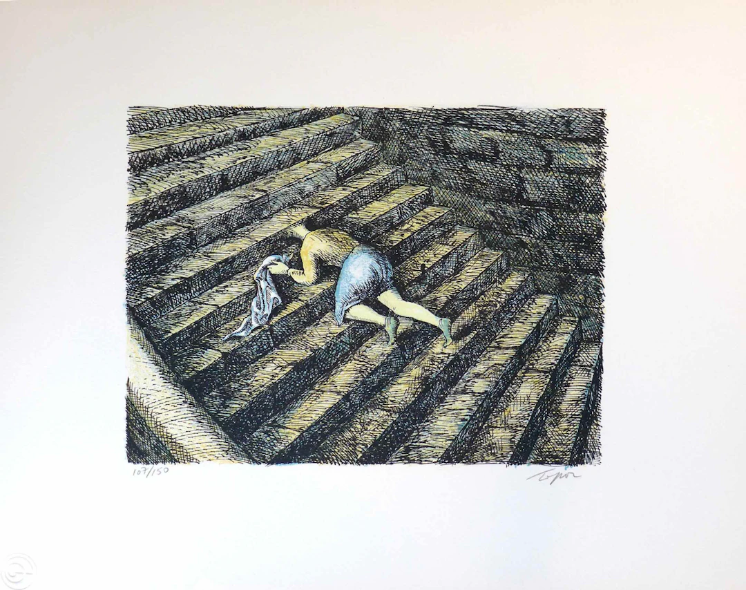 Roland Topor - L’escalier - Lithographie signée au crayon
