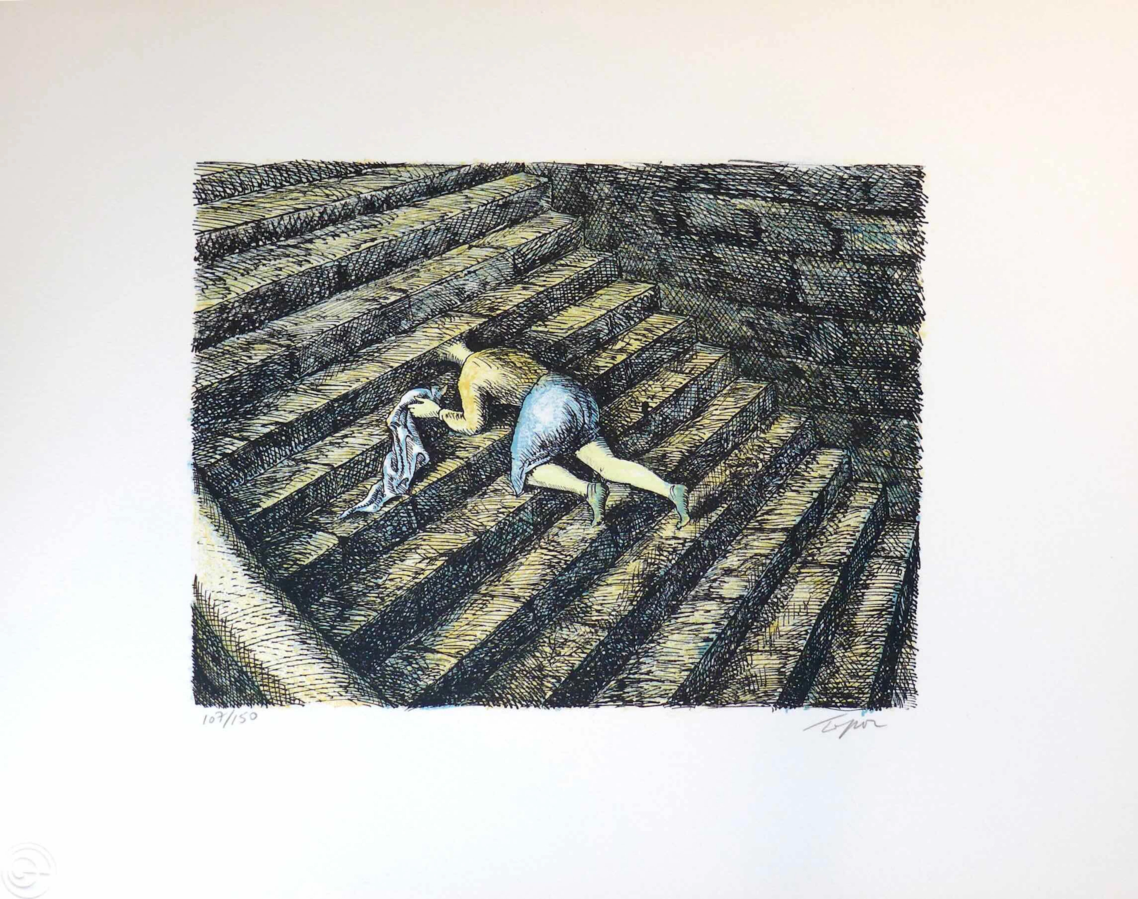 Roland Topor - L’escalier - Lithographie signée au crayon