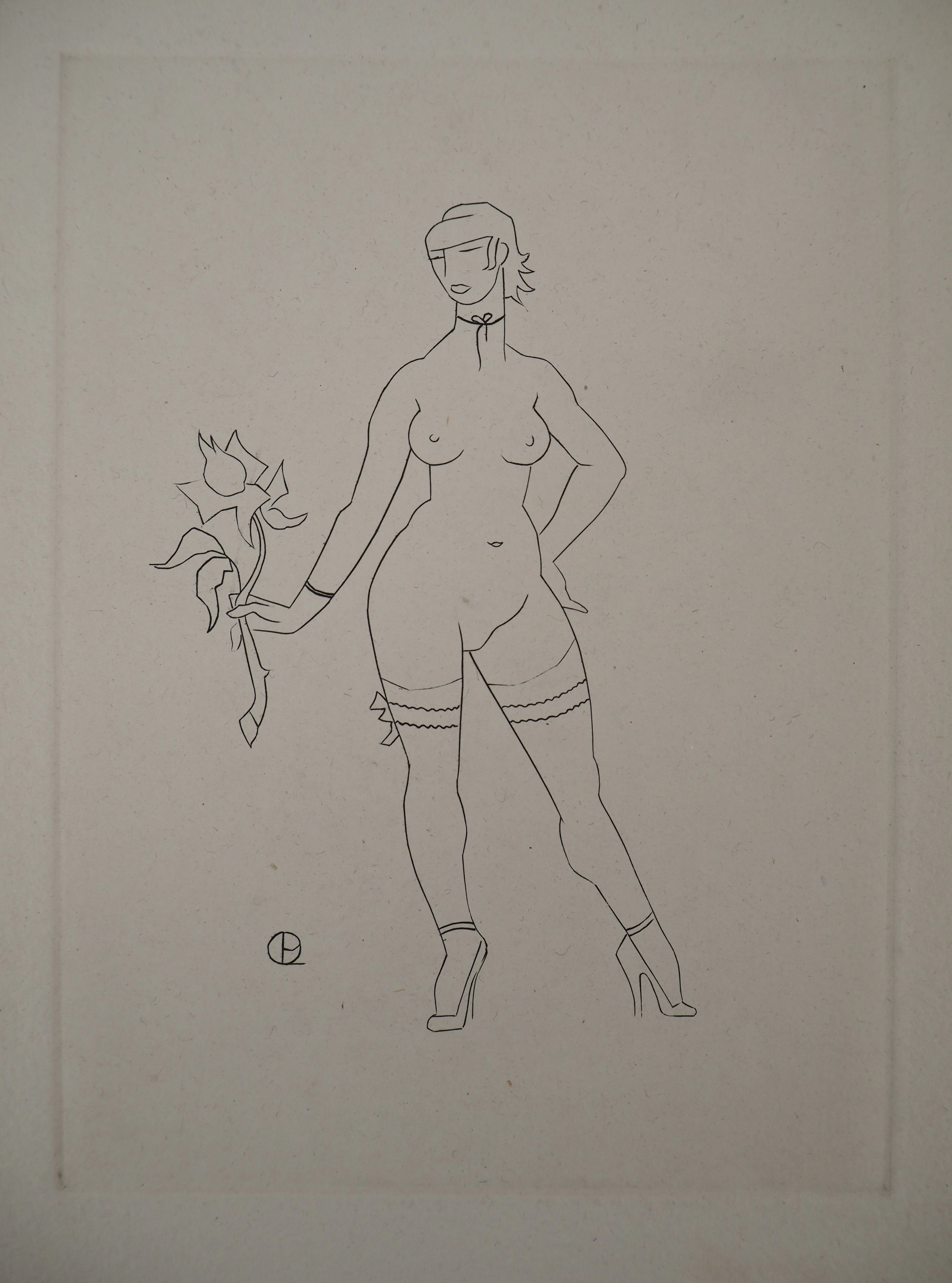 Charles PICART LE DOUX (1881-1959), Jeune femme à la rose - Gravure