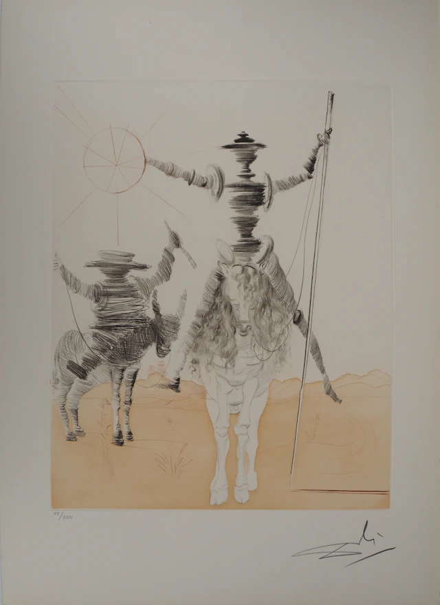 Salvador Dali : Don Quichotte et Sancho Panza - Gravure originale signée
