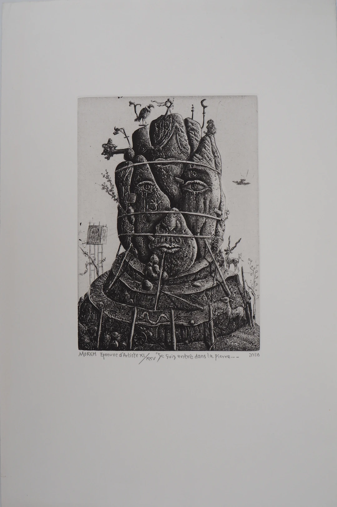 Mordecaï MOREH : Je suis entré dans la pierre - Gravure originale signée