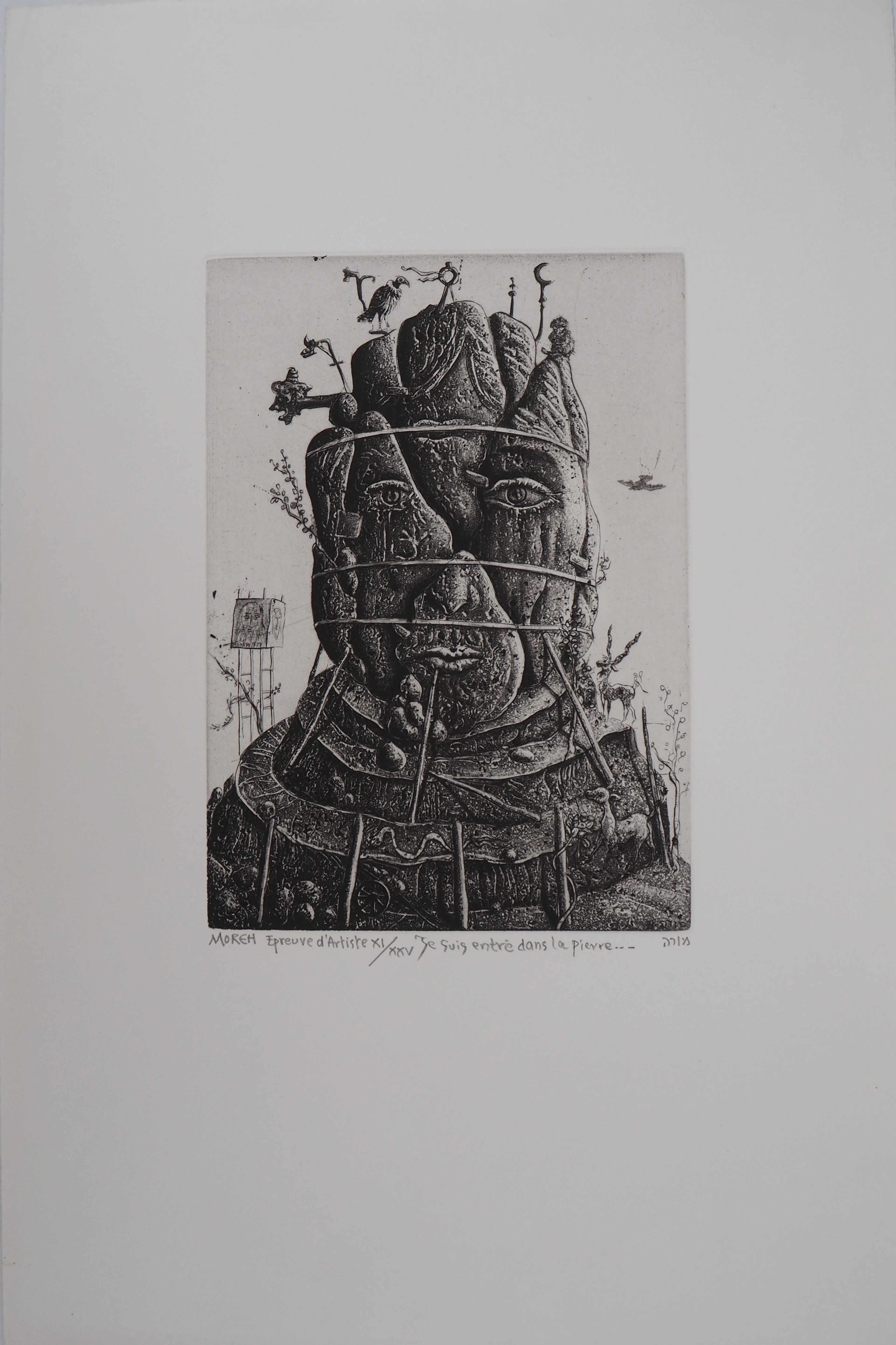 Mordecaï MOREH : Je suis entré dans la pierre - Gravure originale signée