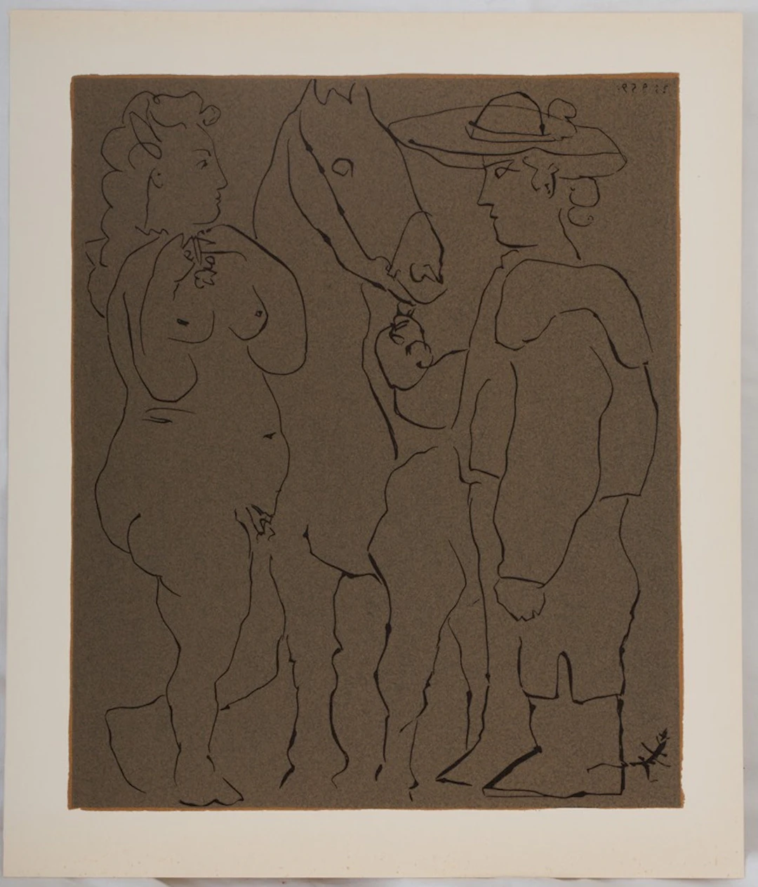 Pablo PICASSO : Amoureux et cheval, Linogravure