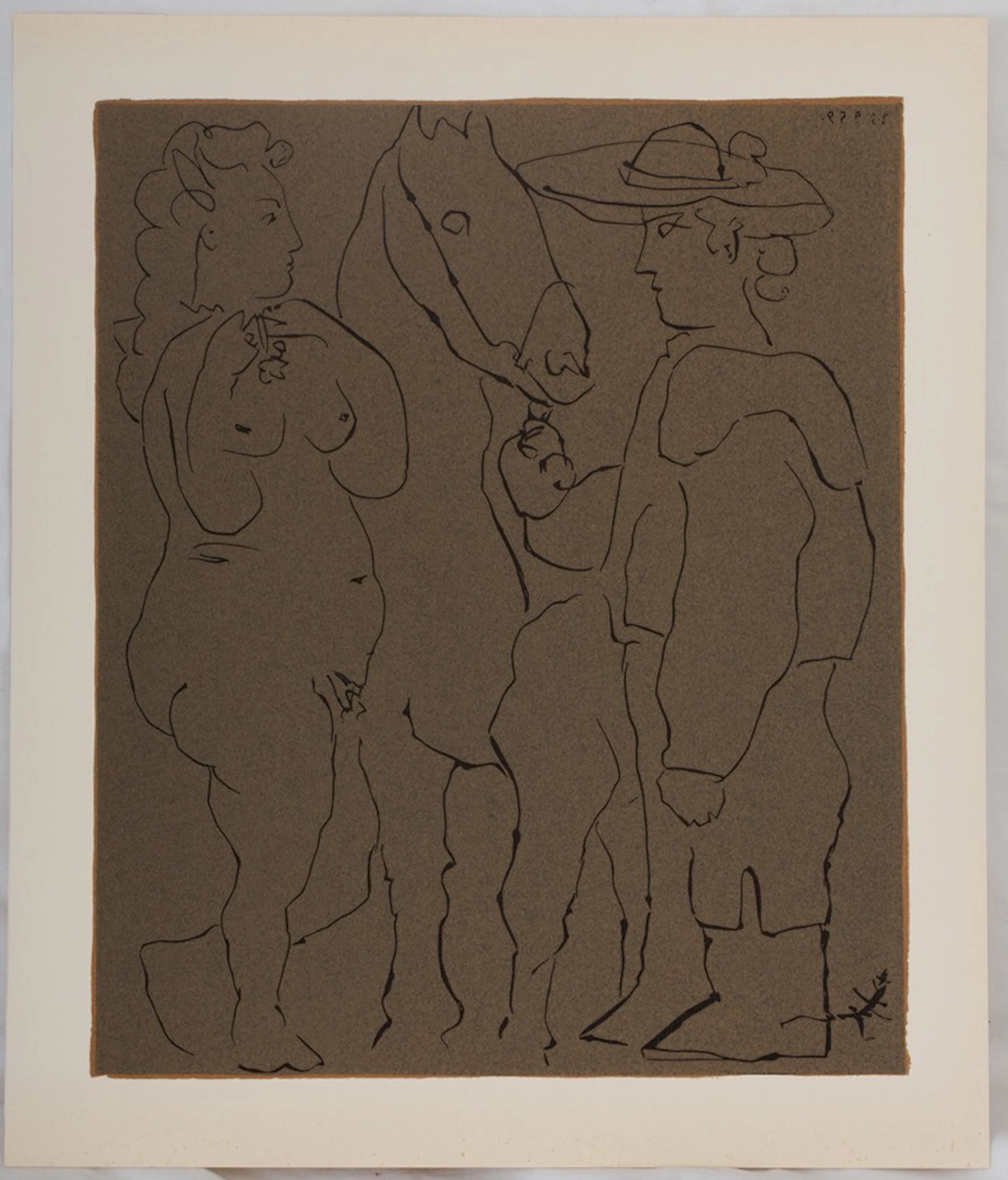 Pablo PICASSO : Amoureux et cheval, Linogravure