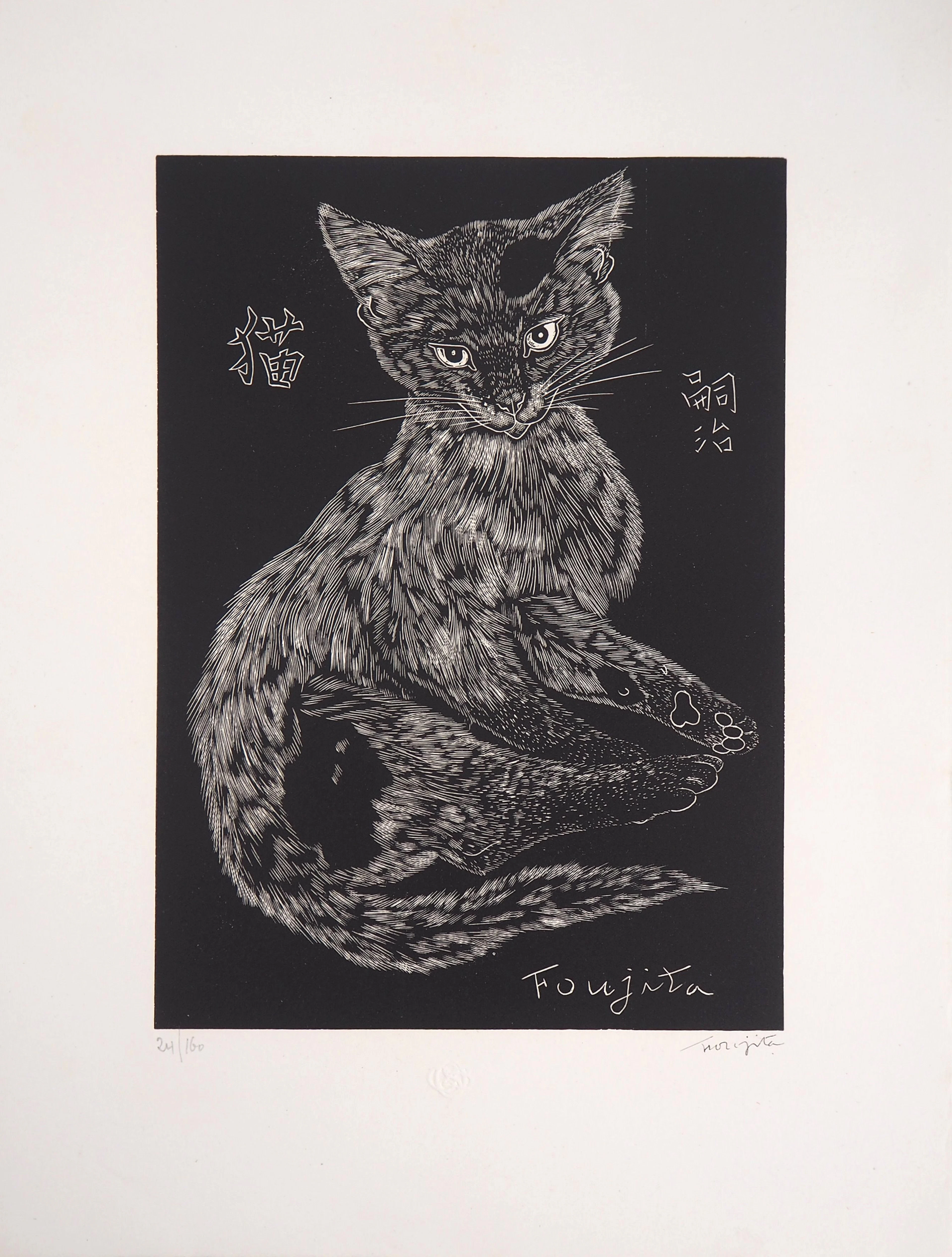 Tsuguharu FOUJITA - Chat, 1927 - Bois gravé original signé