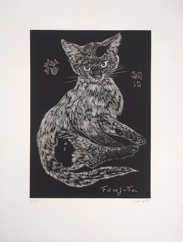 Tsuguharu FOUJITA - Chat, 1927 - Bois gravé original signé