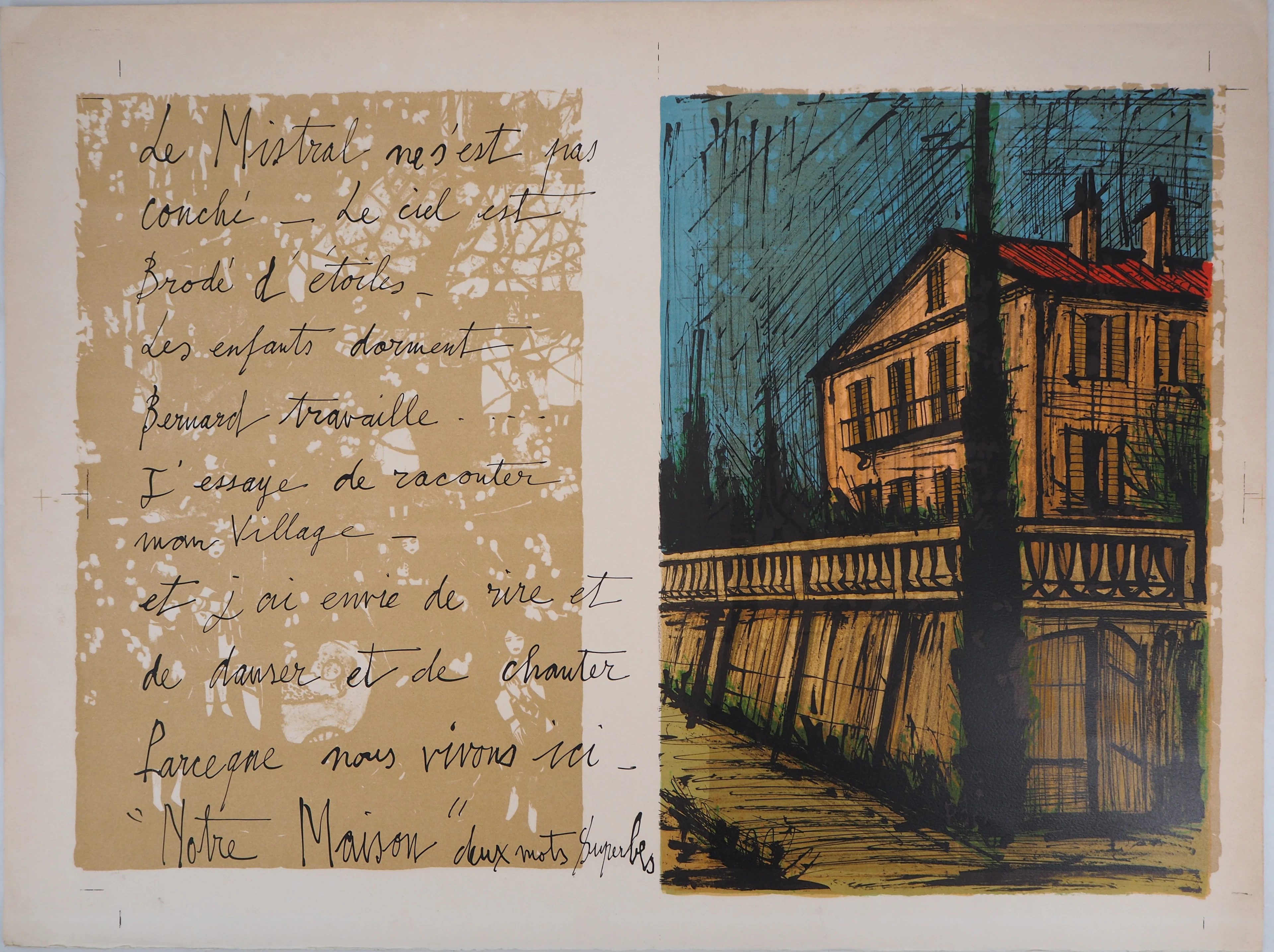 Bernard BUFFET : Notre maison - Lithographie Originale