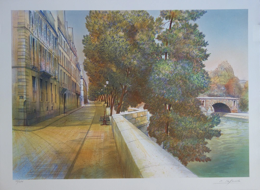 Rolf RAFFLEWSKI : Paris, Quai de Béthune - Lithographie originale signée