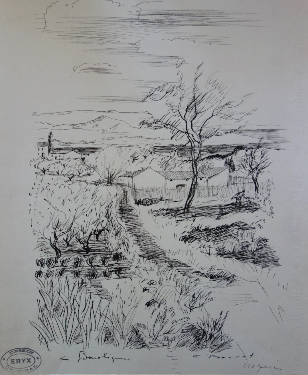 Gaston BARRET - Les Bucoliques, Dessin original signé