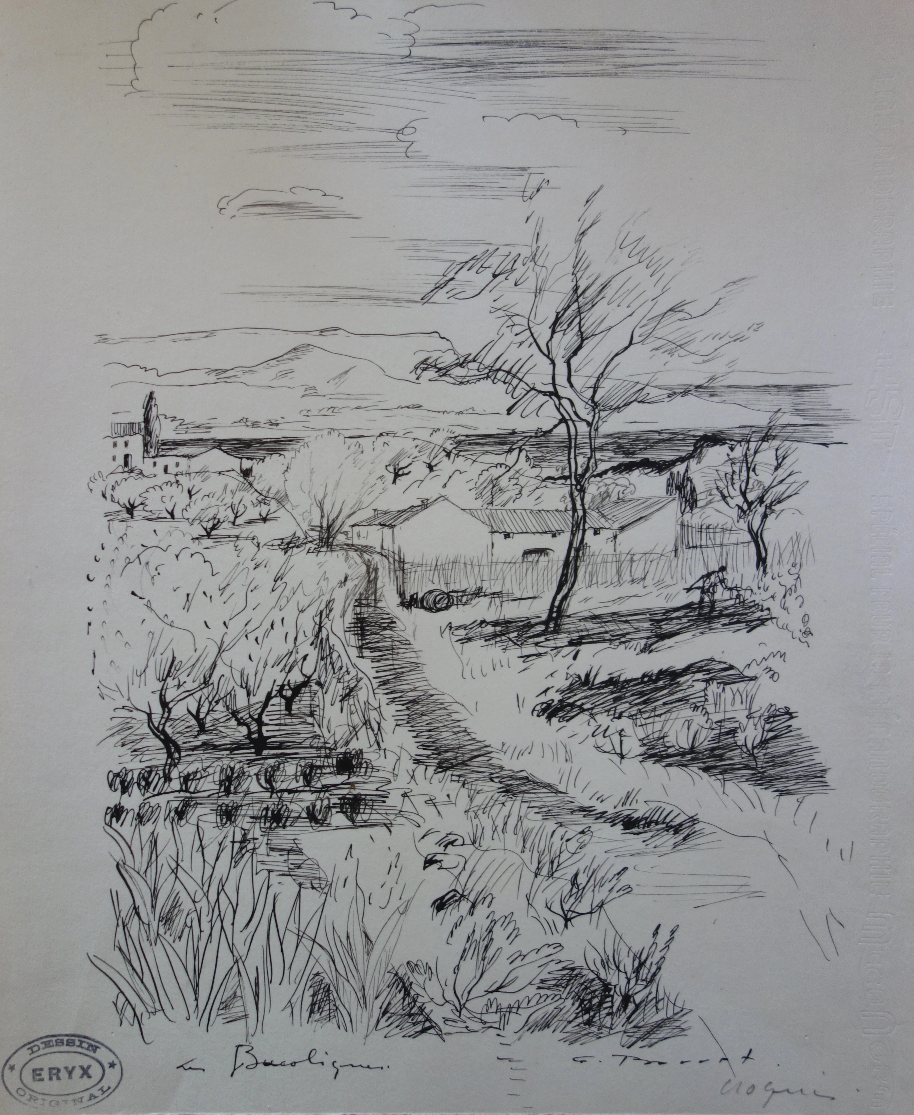 Gaston BARRET - Les Bucoliques, Dessin original signé
