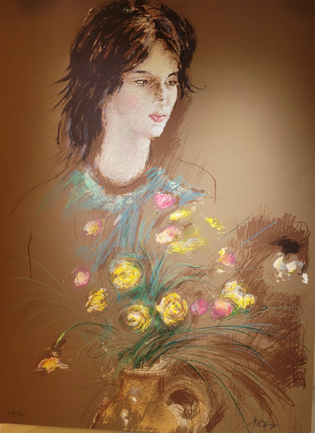 Jacques PECNARD - Jeune fille aux fleurs 2, 1980 - Lithographie originale