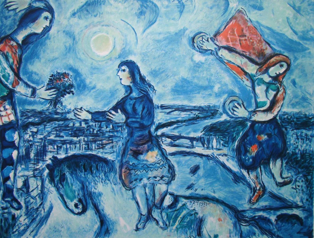 Marc CHAGALL (d'après) - Les Amants de Paris, 1985 - Lithographie