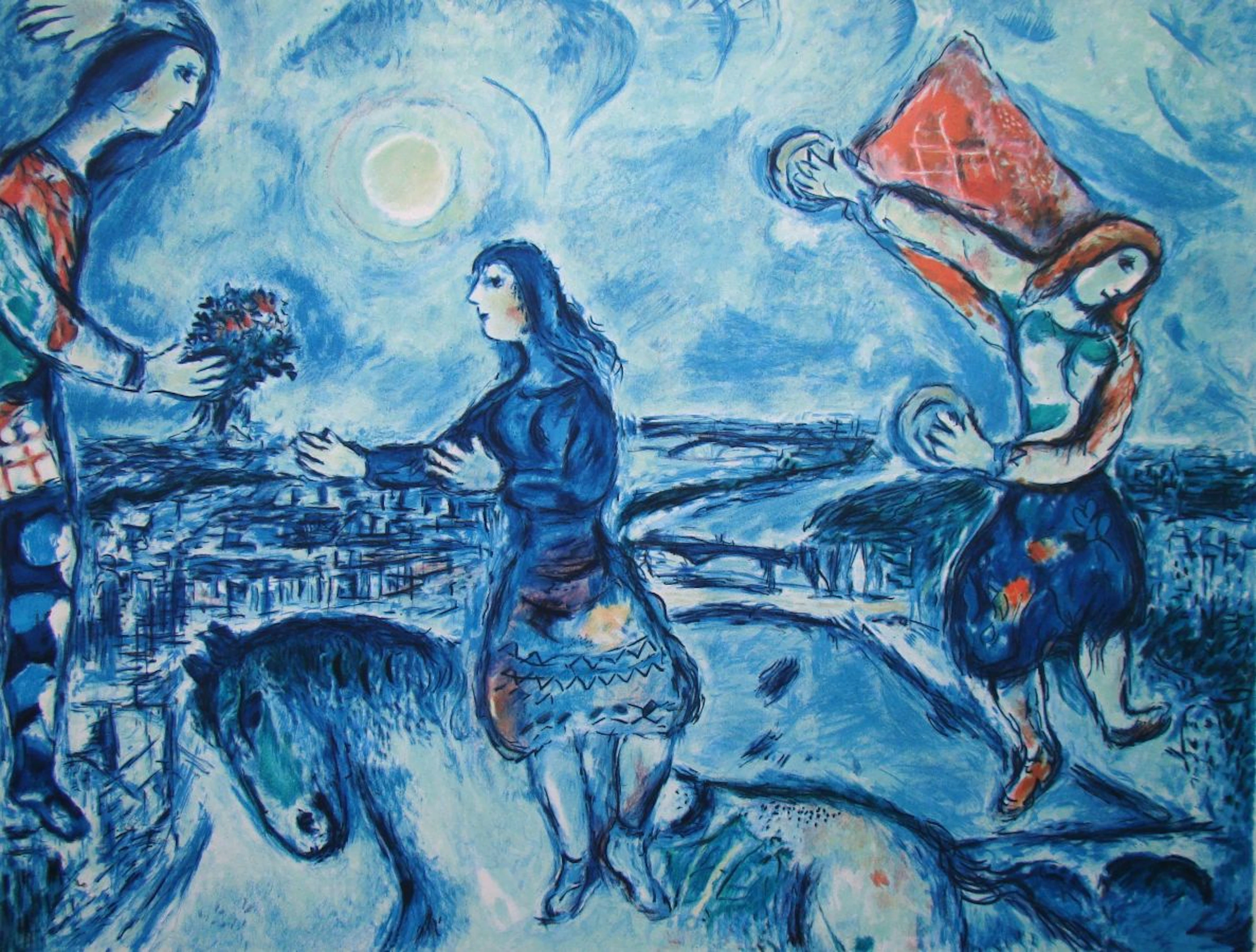 Marc CHAGALL (d'après) - Les Amants de Paris, 1985 - Lithographie