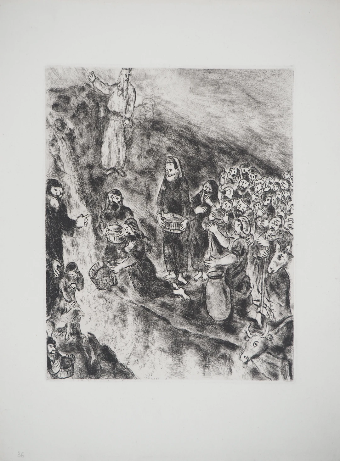 Marc CHAGALL : Moïse fait jaillir l'eau du rocher, Gravure originale signée