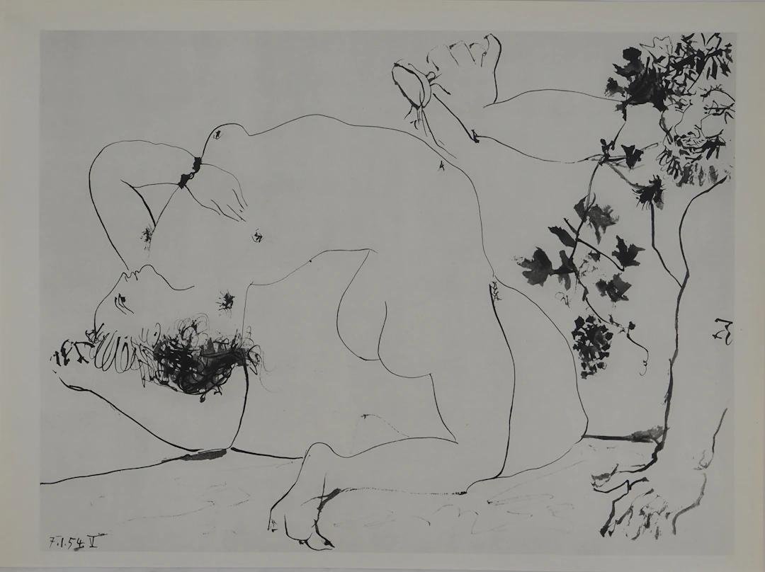 Pablo PICASSO : Comédie Humaine, Dionysos et la nymphe, Héliogravure