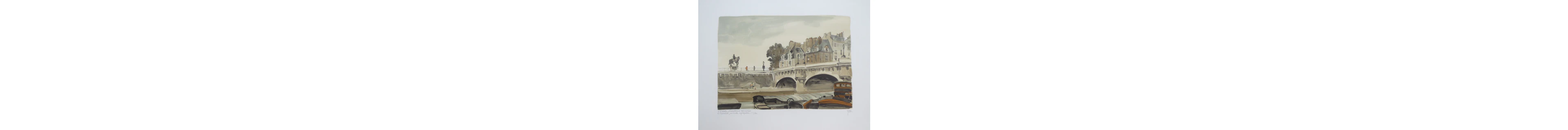 Robert YAN - Le Pont Neuf, Statue Henri IV - Lithographie signée et dédicacée