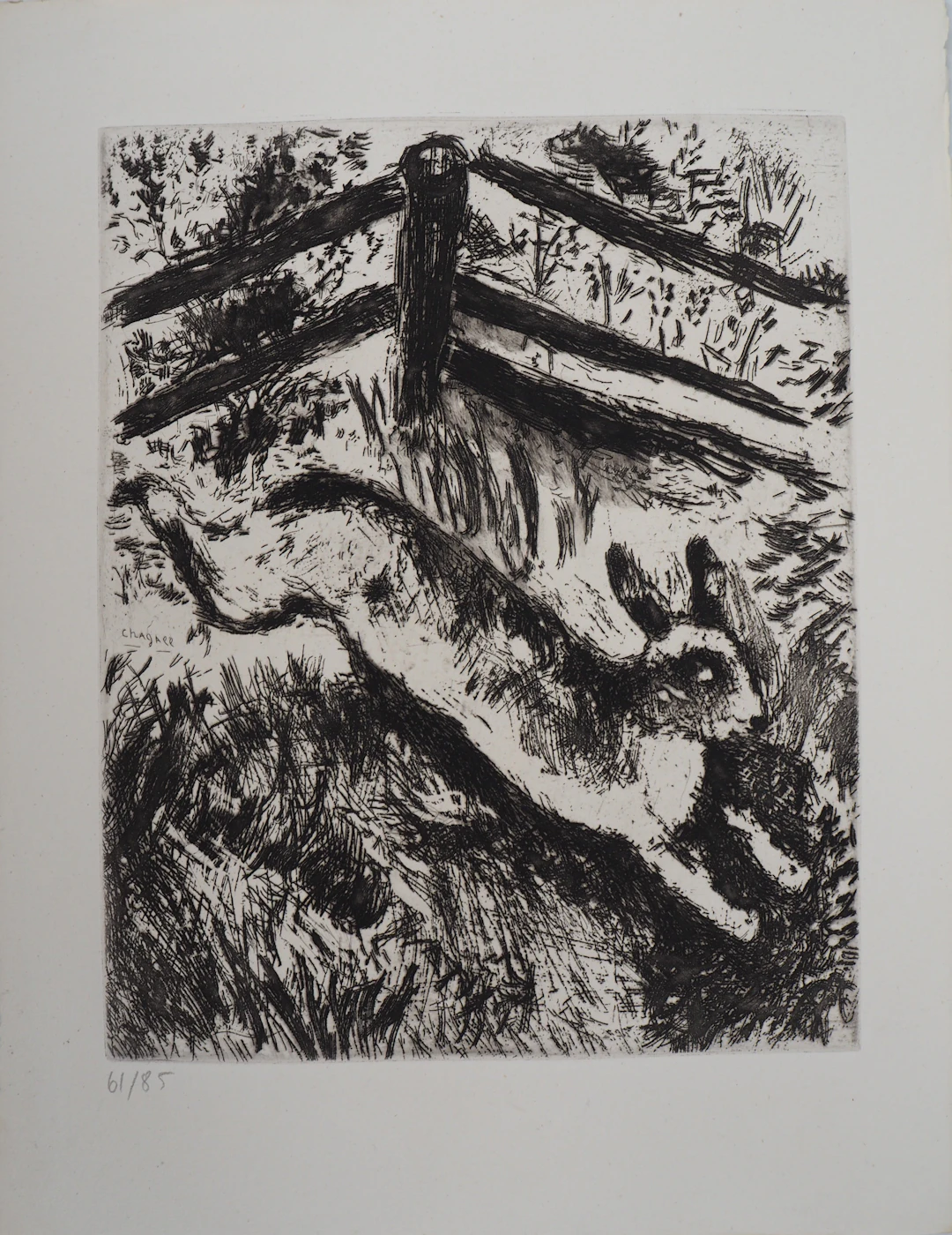 Marc CHAGALL : La course du lièvre, Gravure originale signée