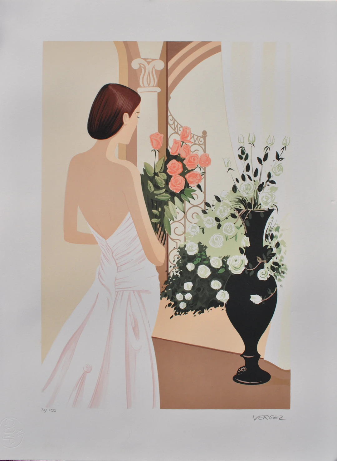 Serge VERGEZ : La mariée aux roses - Lithographie originale signée, 1982