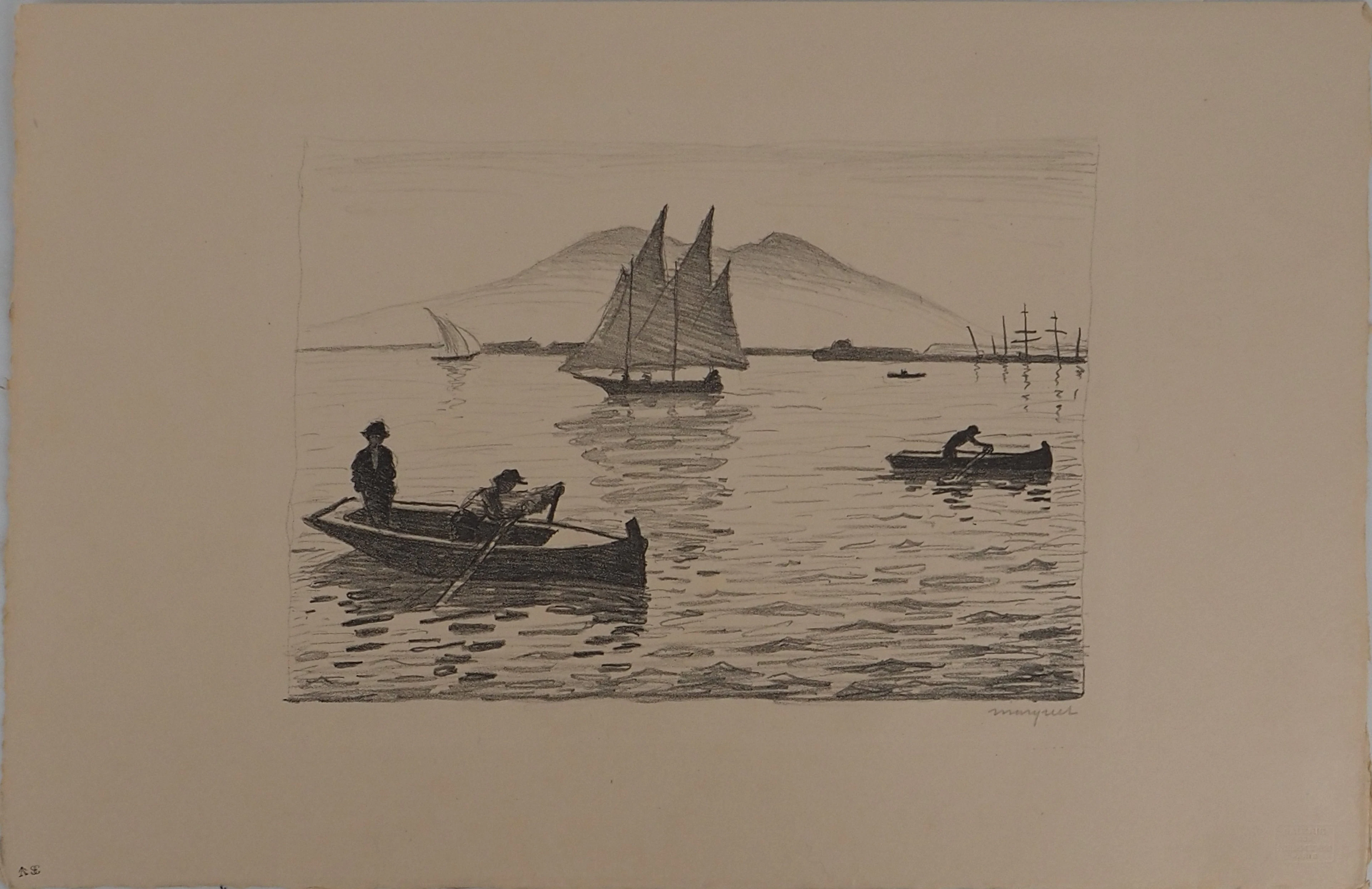 Albert MARQUET : Pécheurs dans la Baie de Naples, Lithographie originale signée