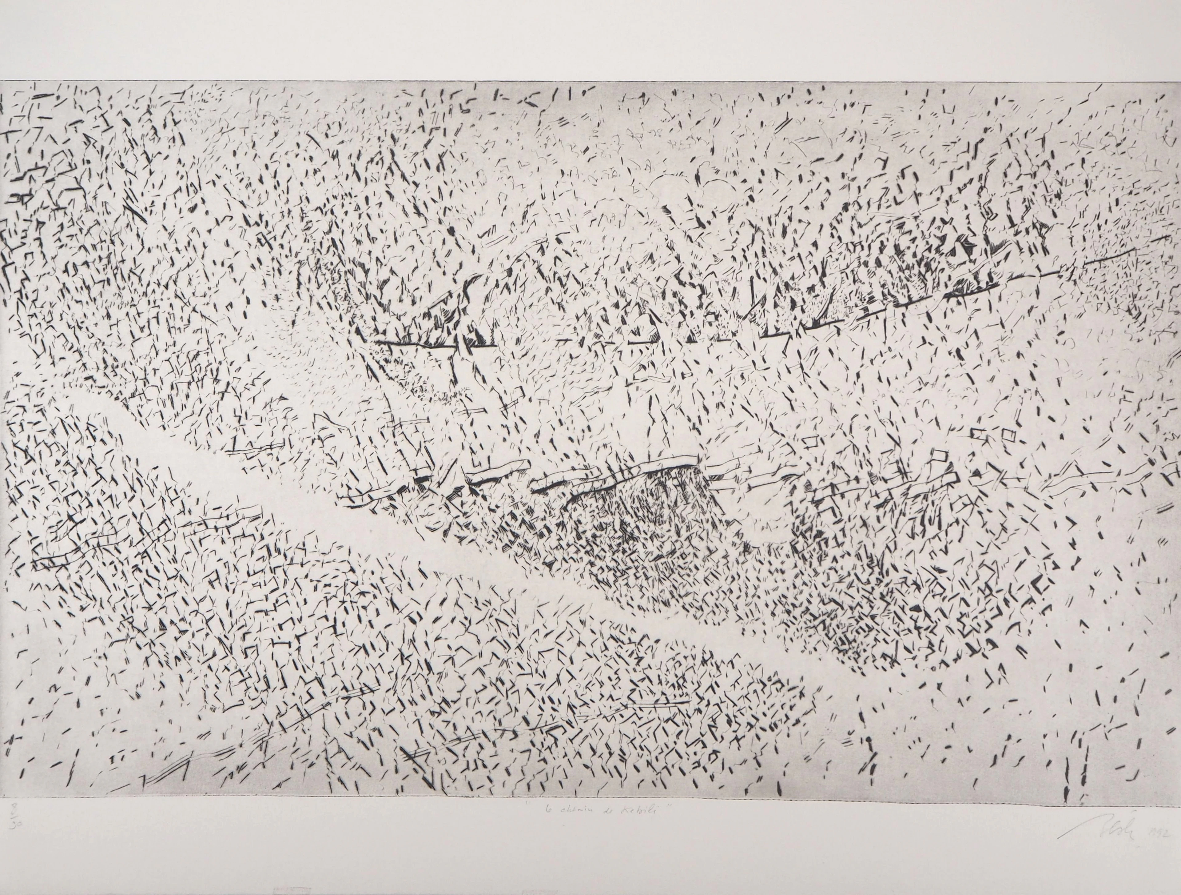 François BEALU : Le chemin de Kebili, 1992 - Gravure originale signée