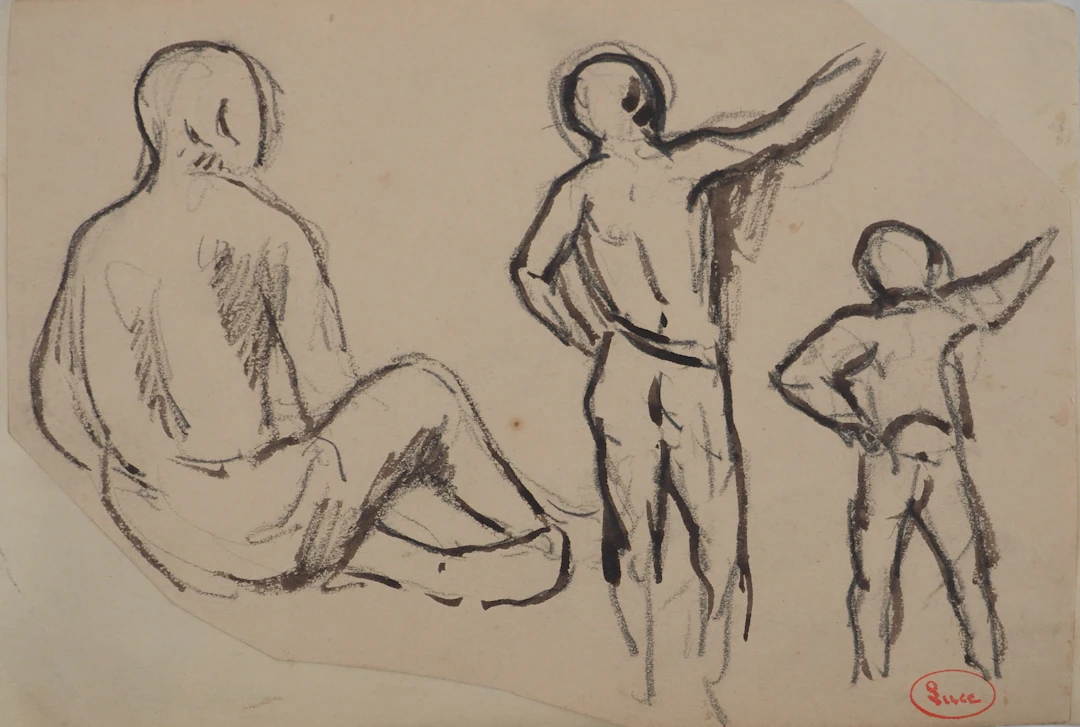 Maximilien LUCE : Silhouettes vues de dos, Dessin original signé