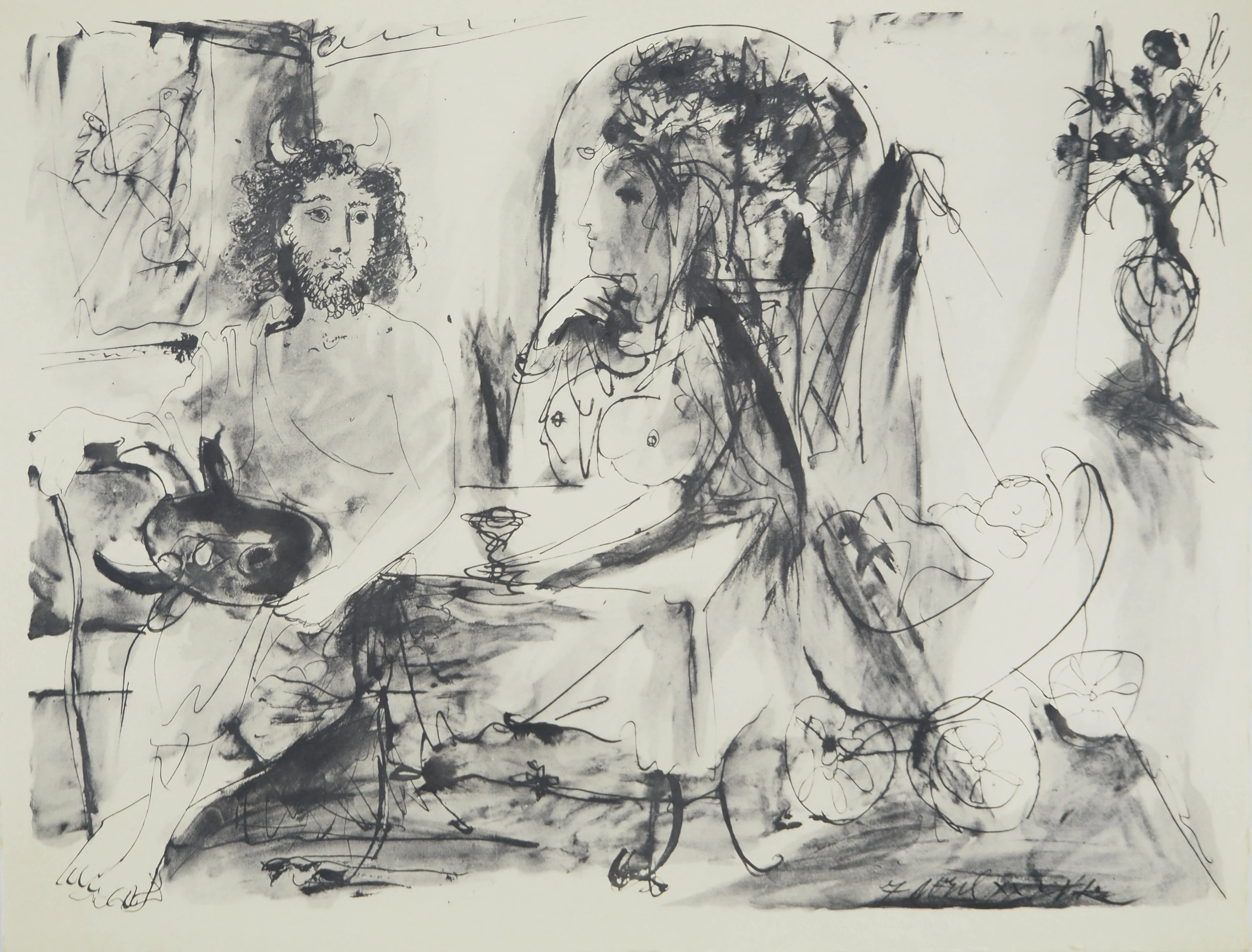 Pablo PICASSO : Le masque, Lithographie et pochoir