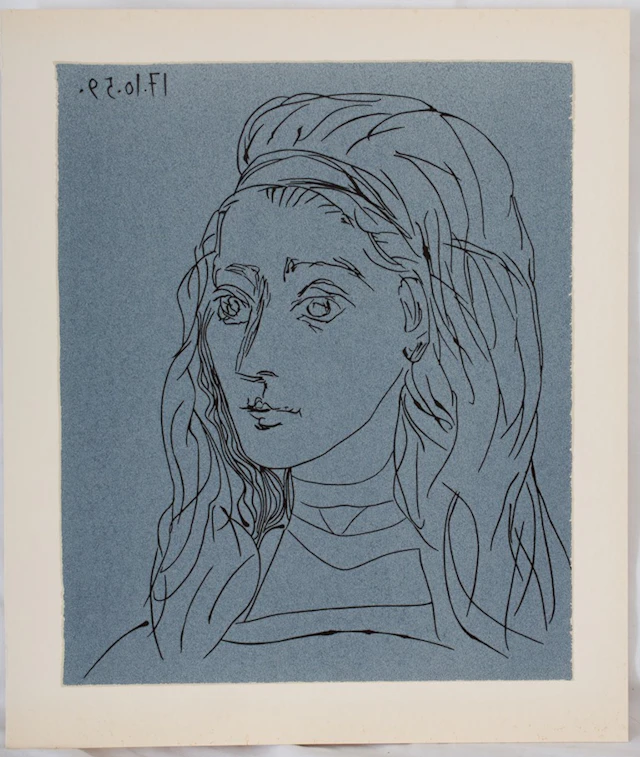 Pablo PICASSO : Portrait de Jacqueline, Linogravure