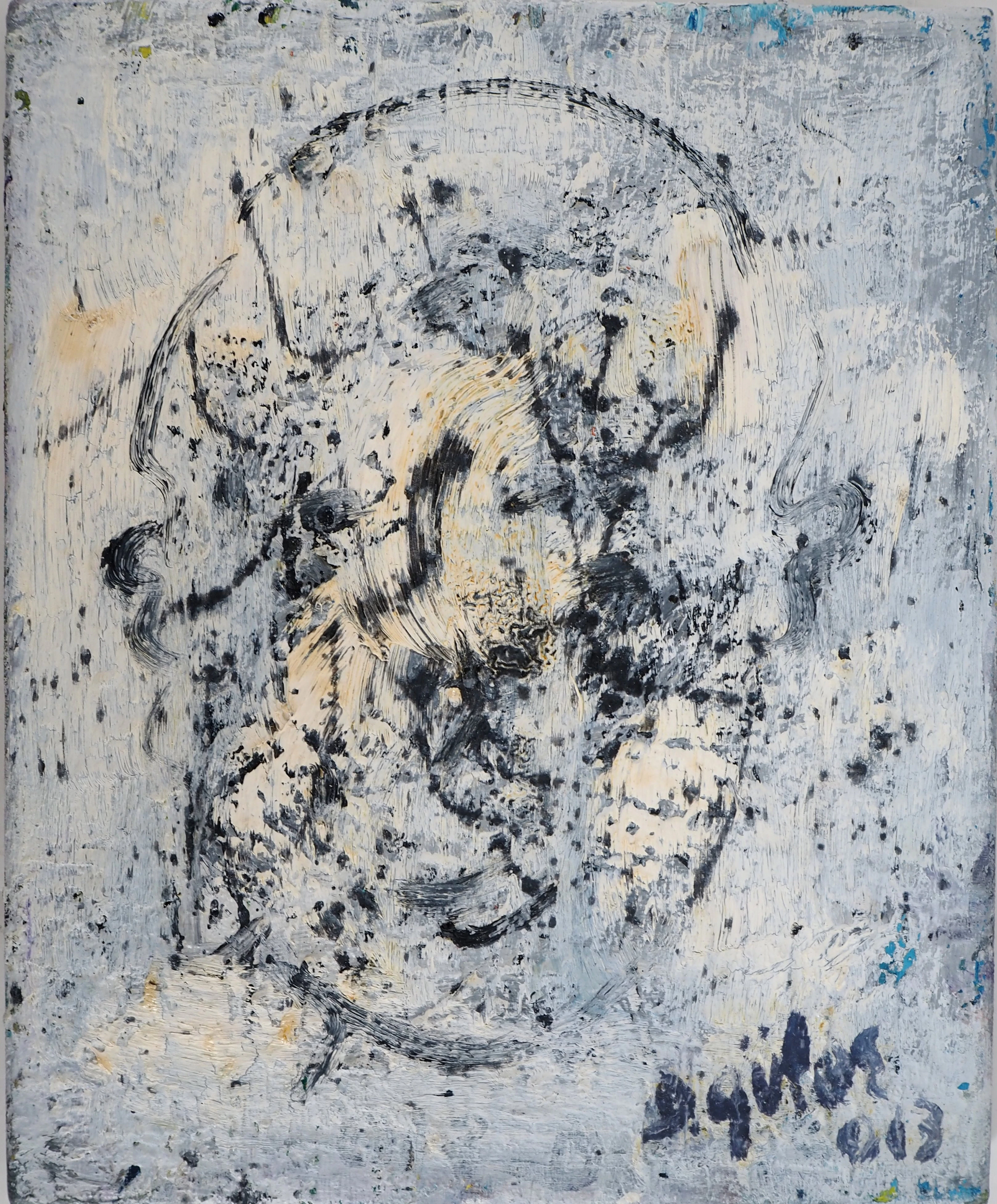 Dyap GULER - Visage masculin décomposé et abstrait - Technique mixte sur toile