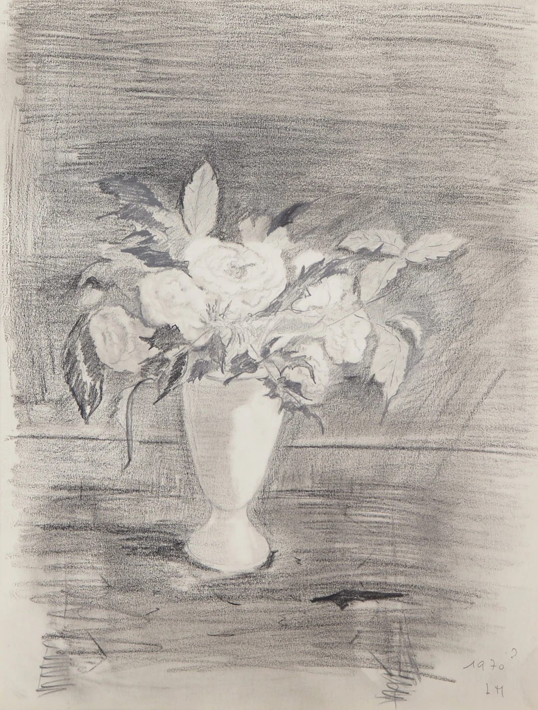 Lily MASSON : Bouquet de fleur, c. 1970 - Dessin au crayon original signé