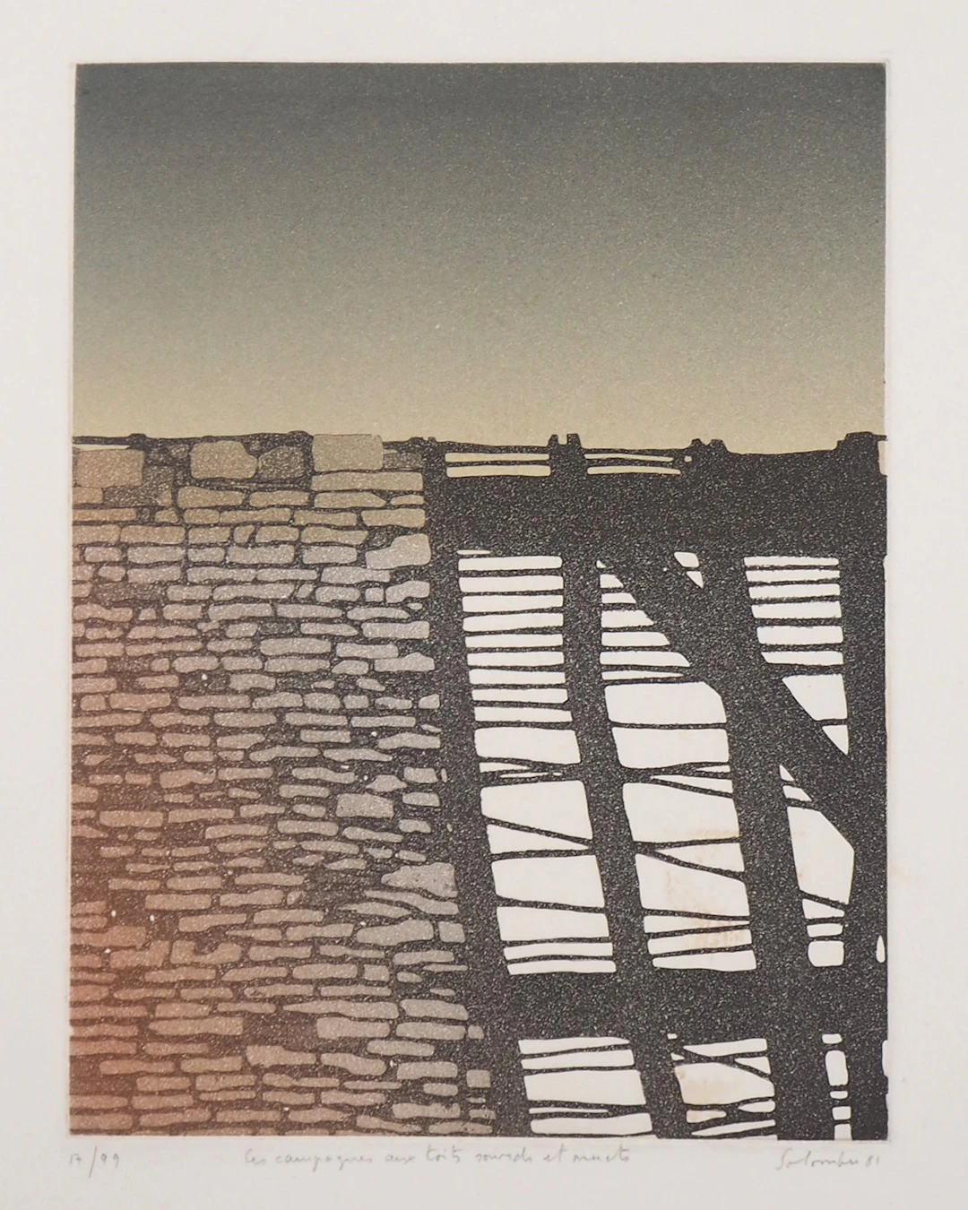 Jean SOLOMBRE - Les campagnes aux toits sourds et muets, 1981 - Gravure
