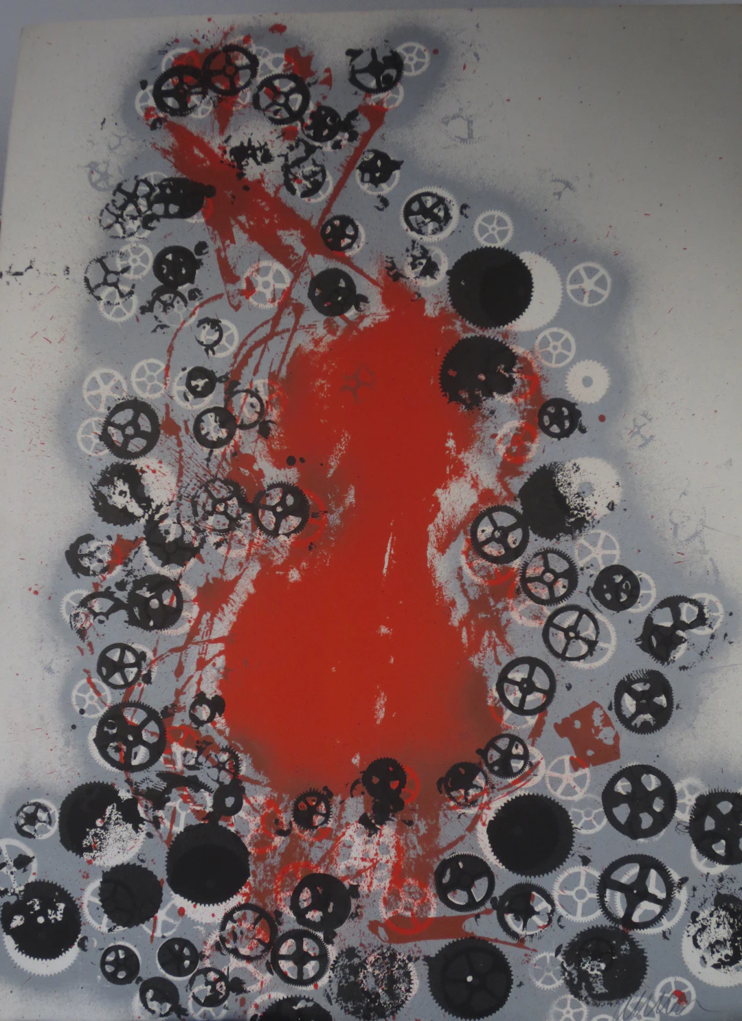 ARMAN - Rouages et violon rouge - Lithographie signée au crayon
