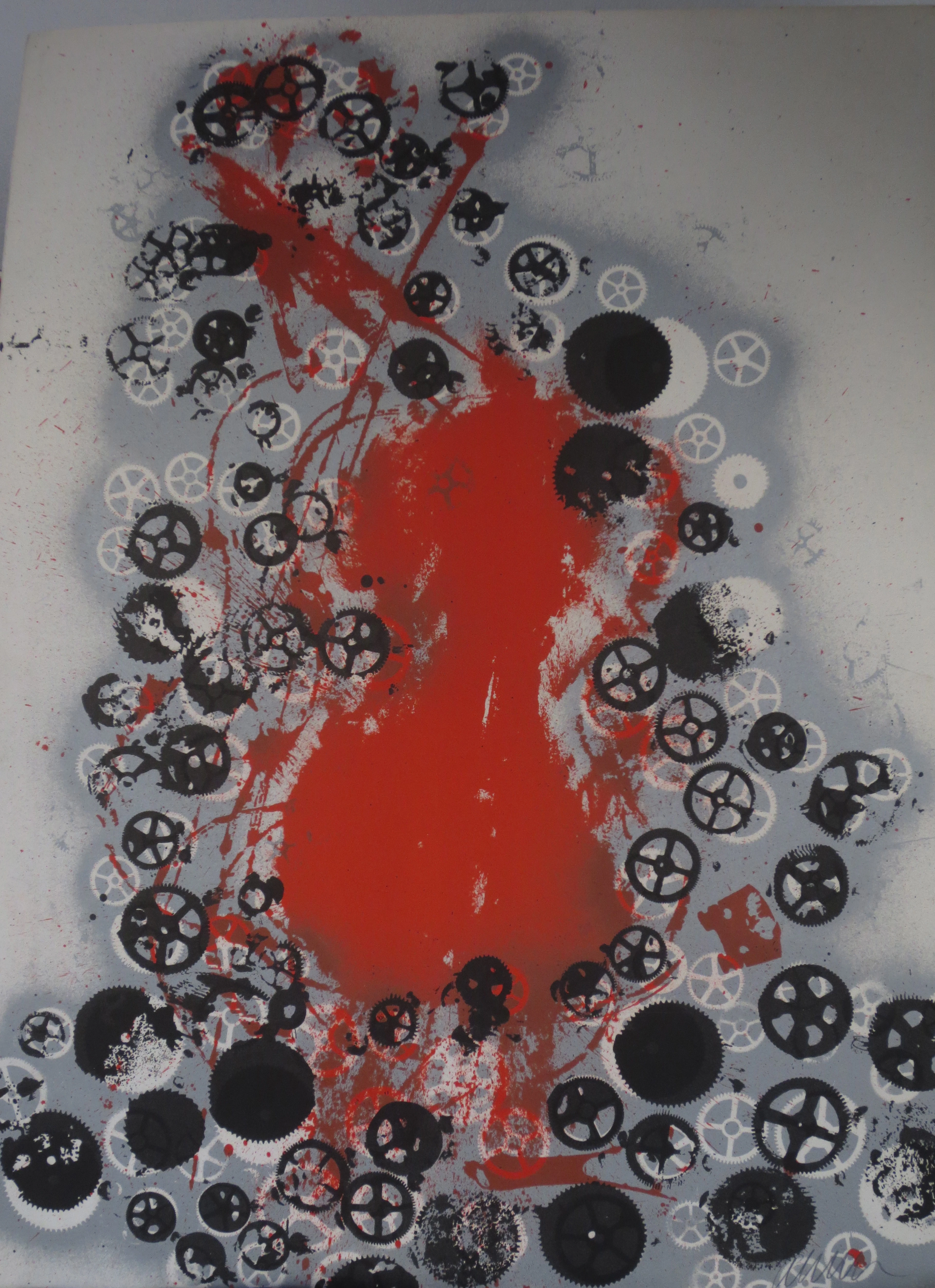 ARMAN - Rouages et violon rouge - Lithographie signée au crayon