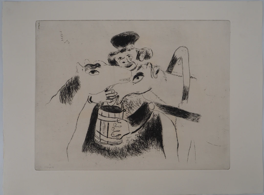 Marc CHAGALL : Le cocher et ses chevaux, Gravure originale signée