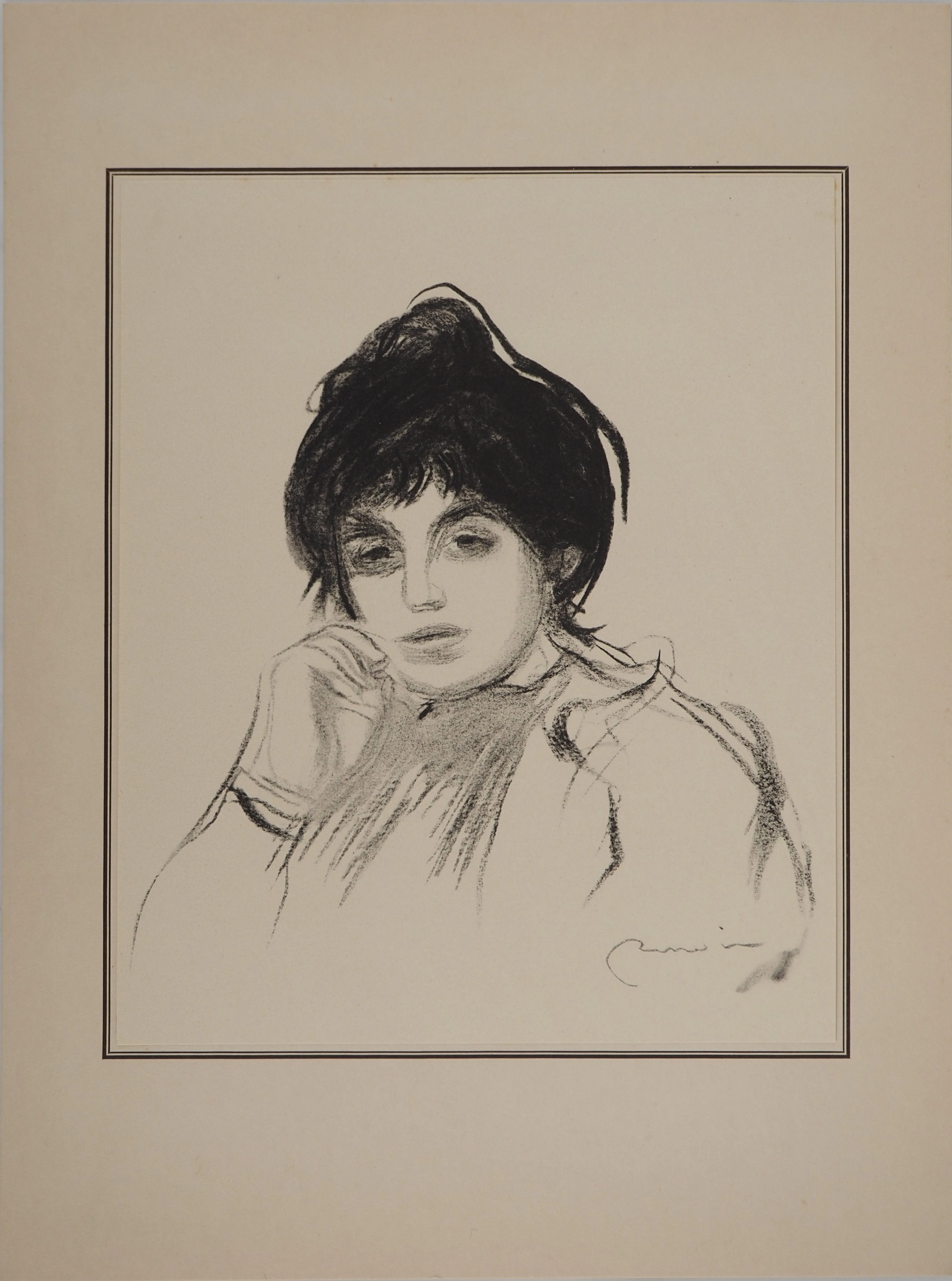 Pierre-Auguste RENOIR : Portrait de femme pensive, Lithographie et