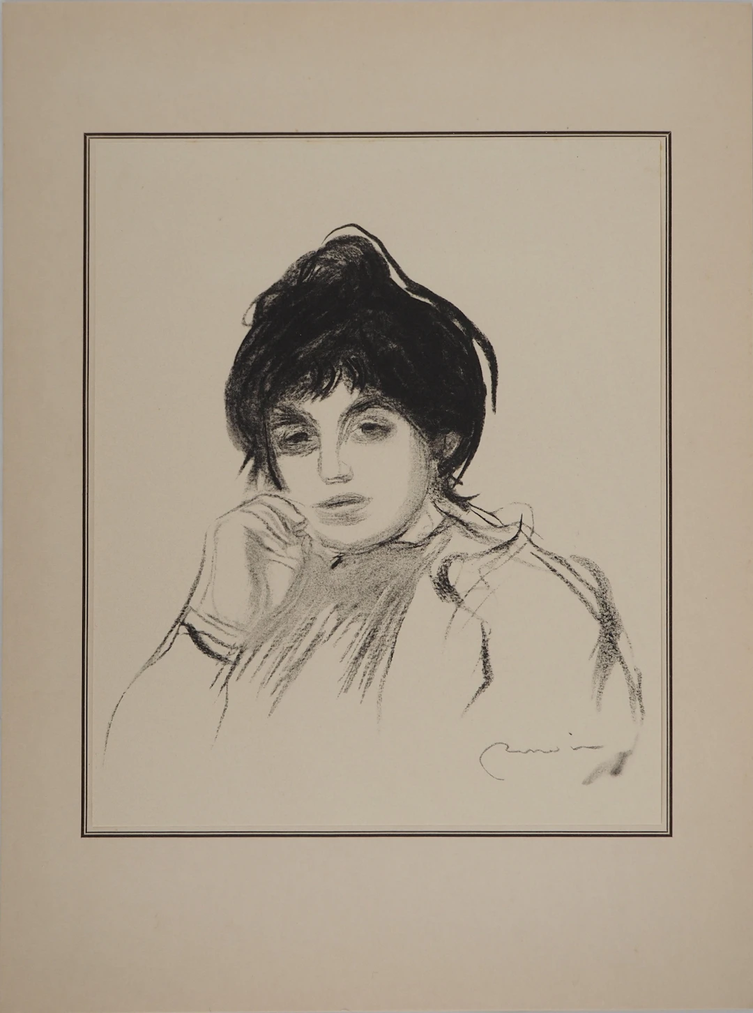 Pierre-Auguste RENOIR : Portrait de femme pensive, Lithographie et