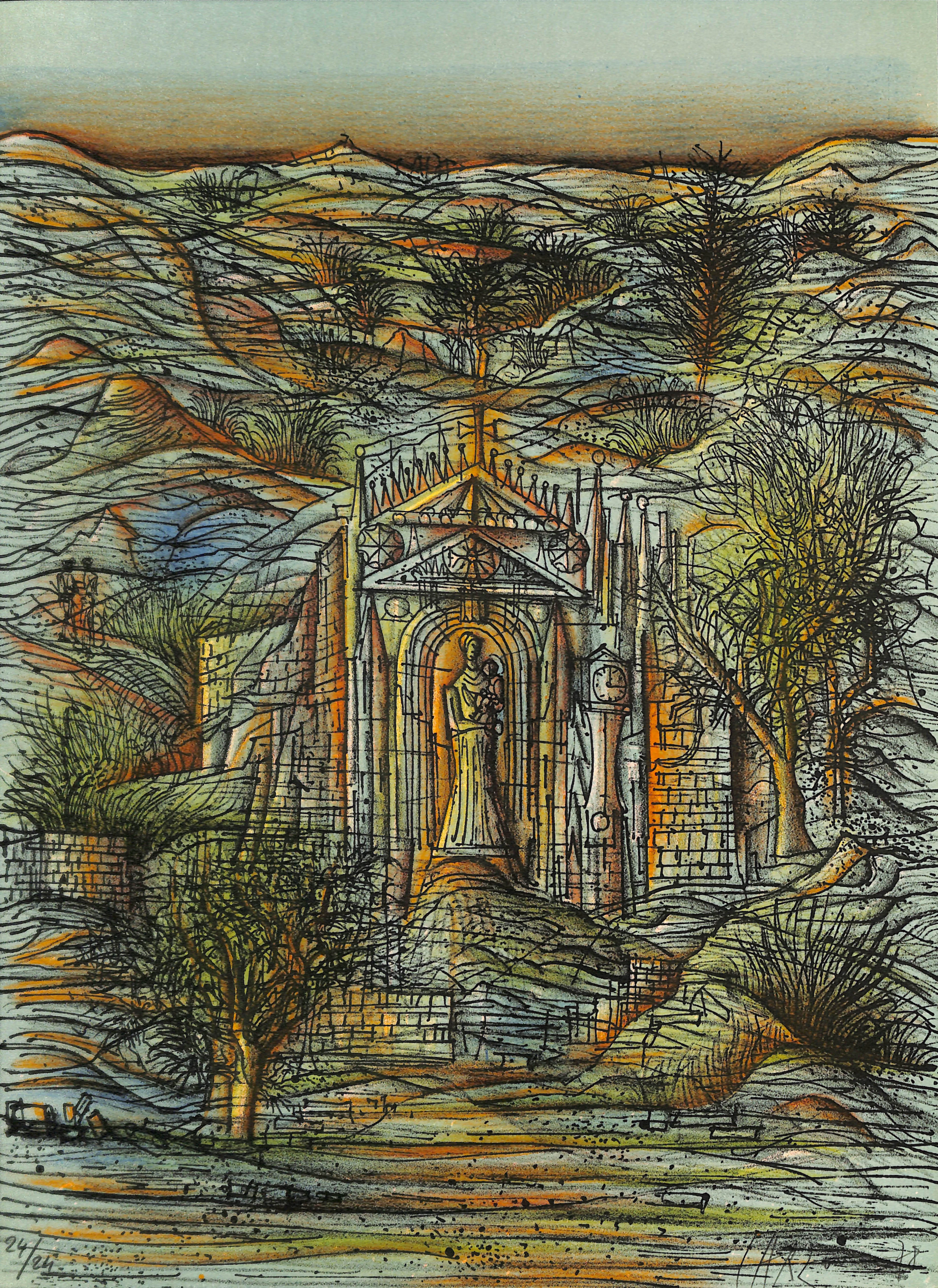 Jean CARZOU - Temple de la Vierge à l’enfant, 1978 - Lithographie
