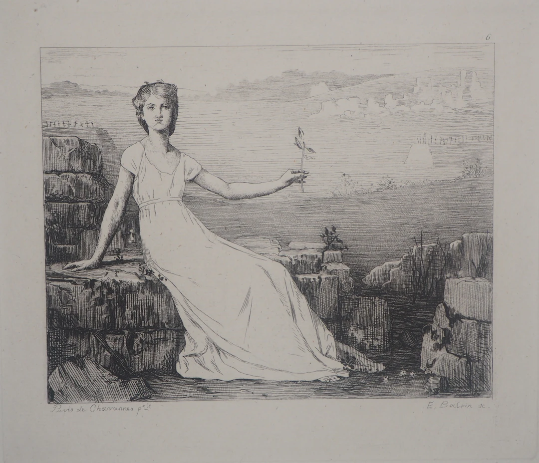 PUVIS DE CHAVANNES - L'Espérance, 1873 - Gravure, signée