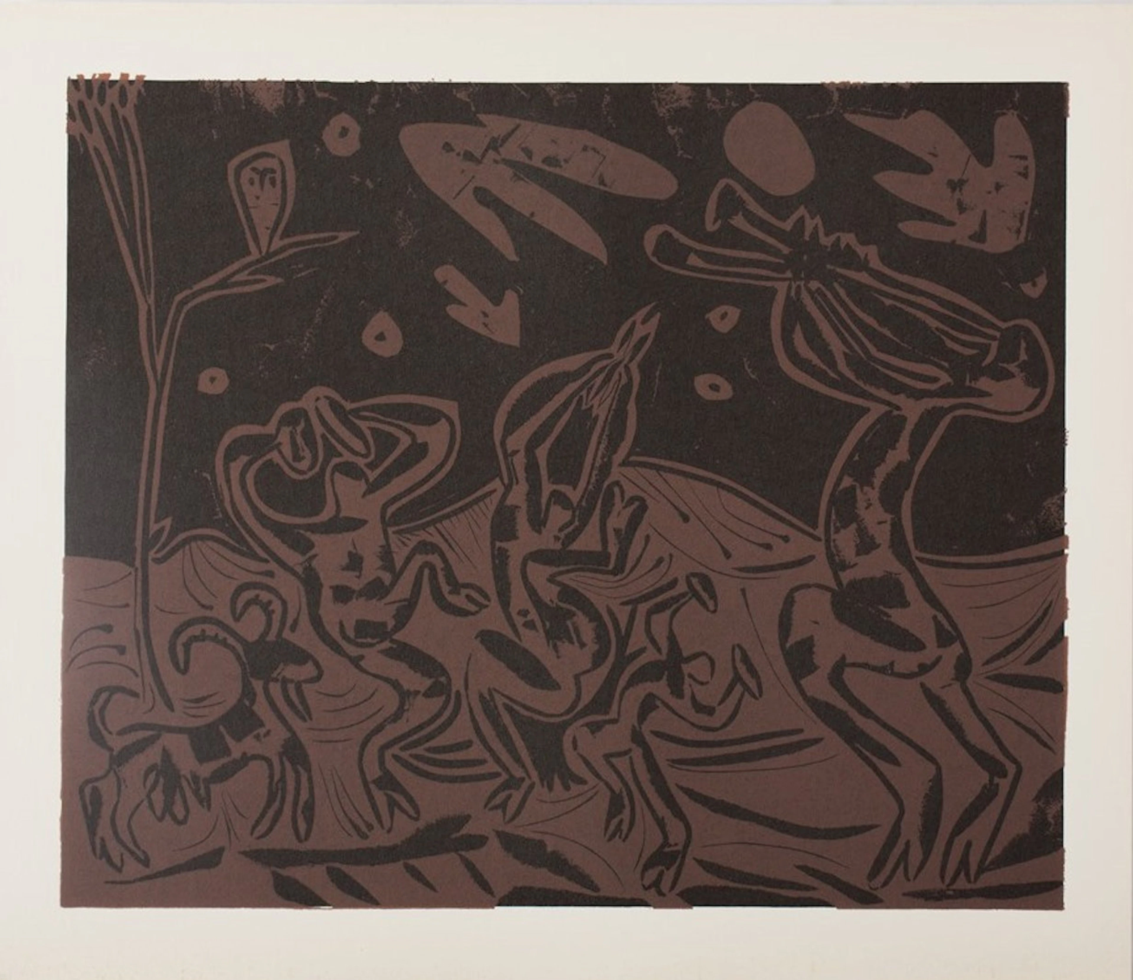 Pablo PICASSO : BLes danseurs au hibou, Linogravure